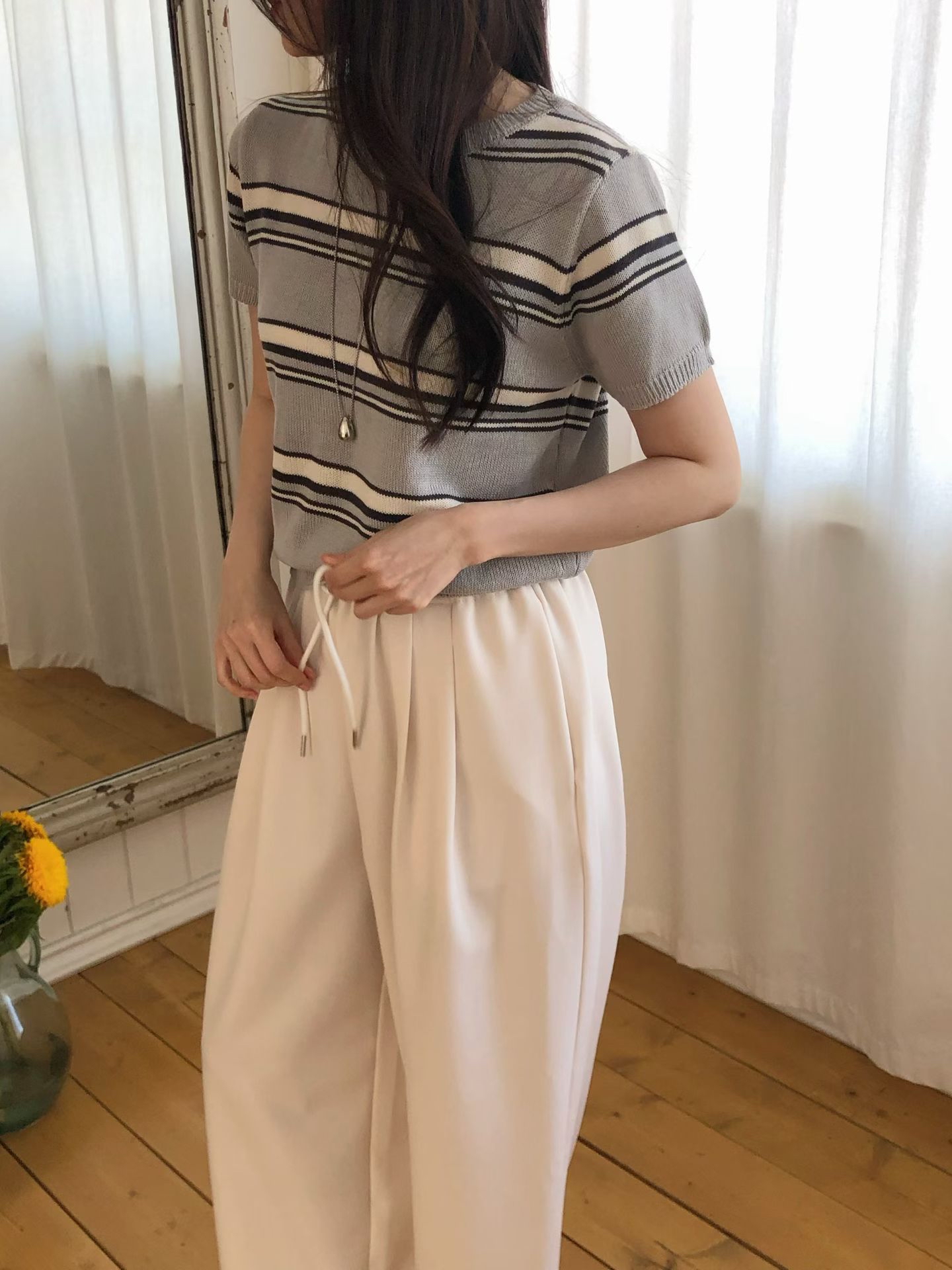 HA14 間拼色針織上衣