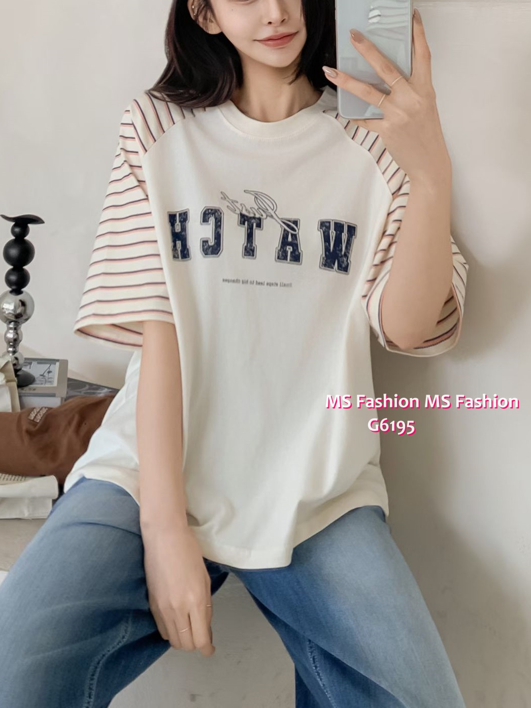 G6195 韓國🇰🇷條子袖字母top