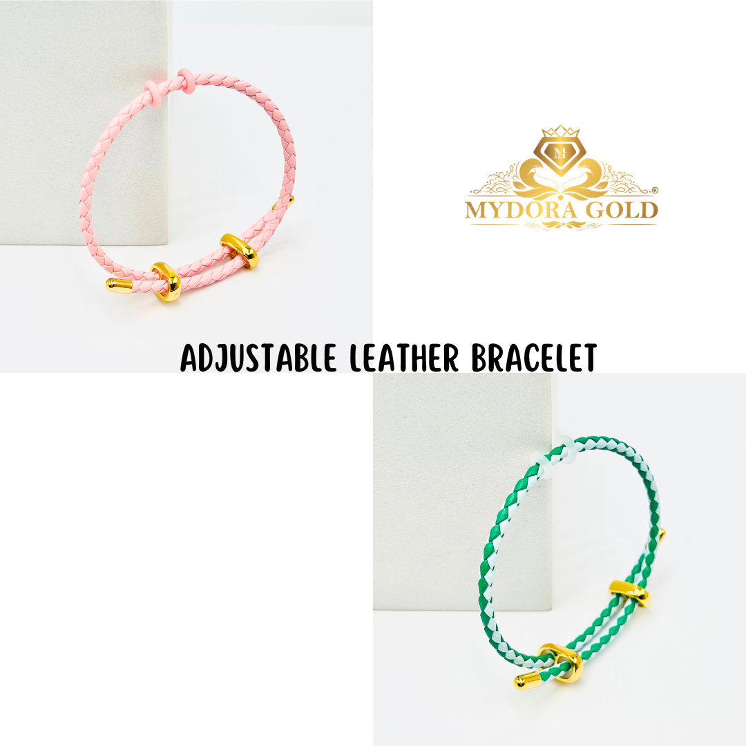 MYDORA Adjustable Leather Bracelet (Light Pink & Mint Green)