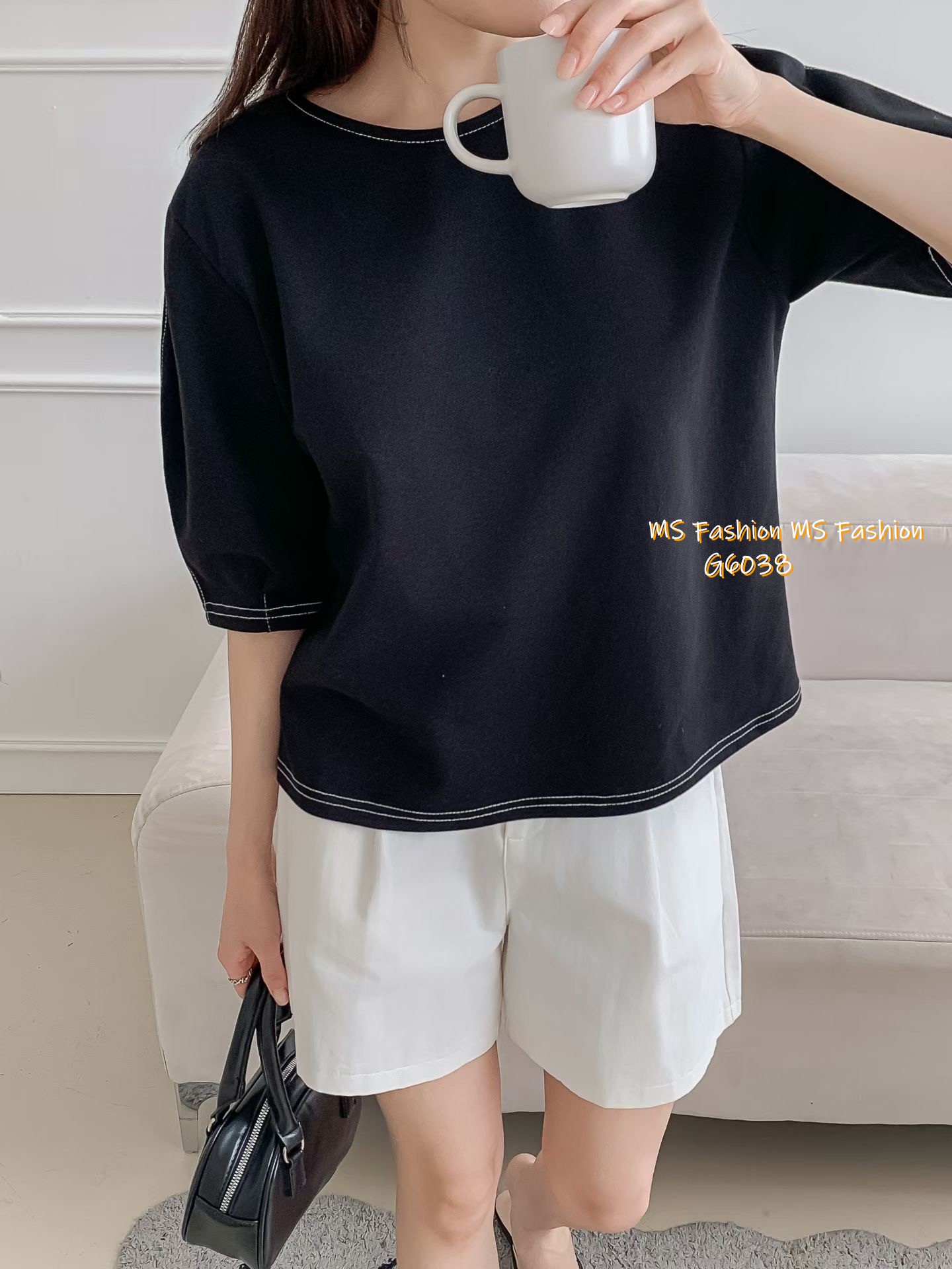 G6038 韓國🇰🇷明線泡泡袖top