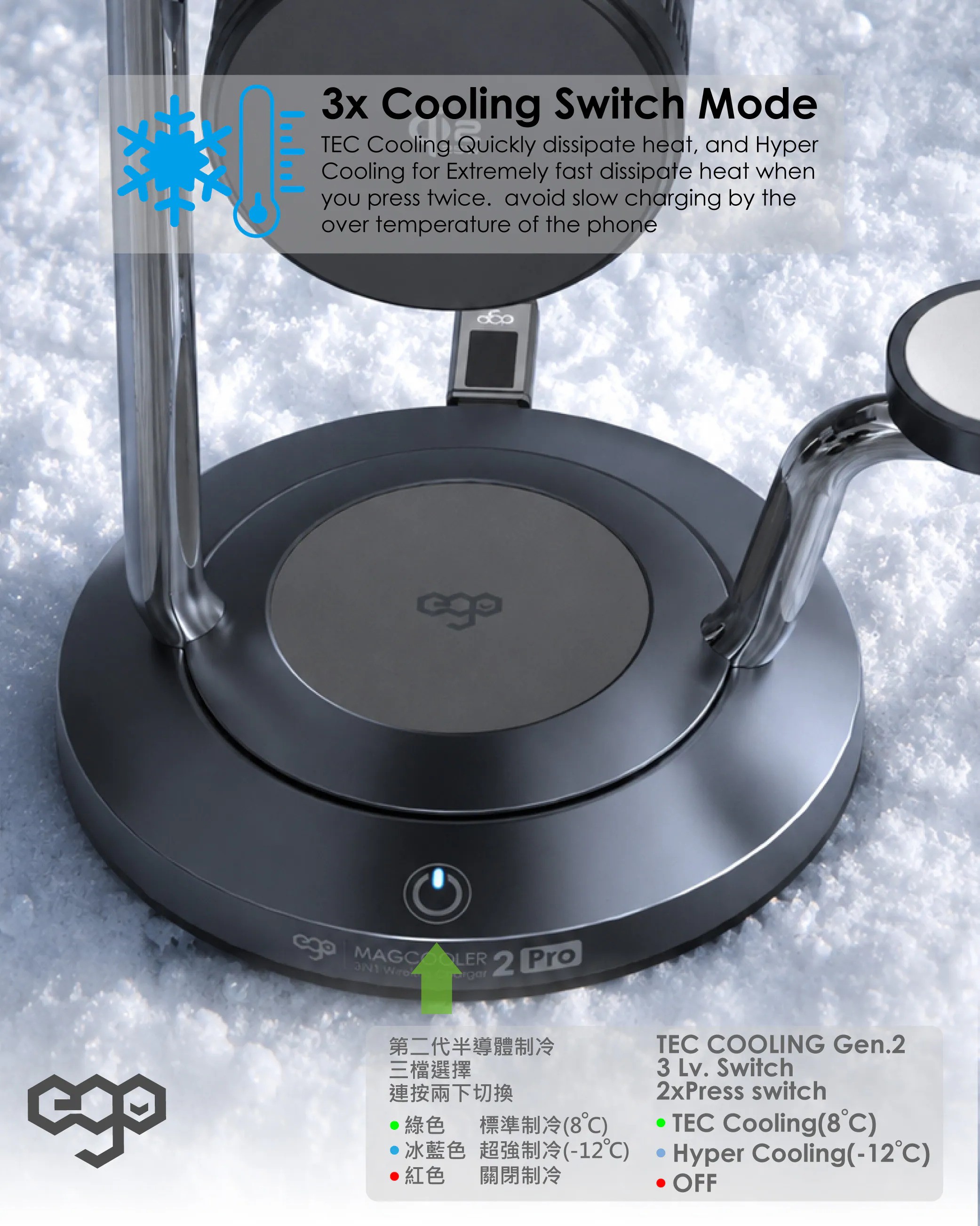 EGO MagCooler 2Pro 3in1 冰極 Qi2.2 無線充電座 [2色選擇]