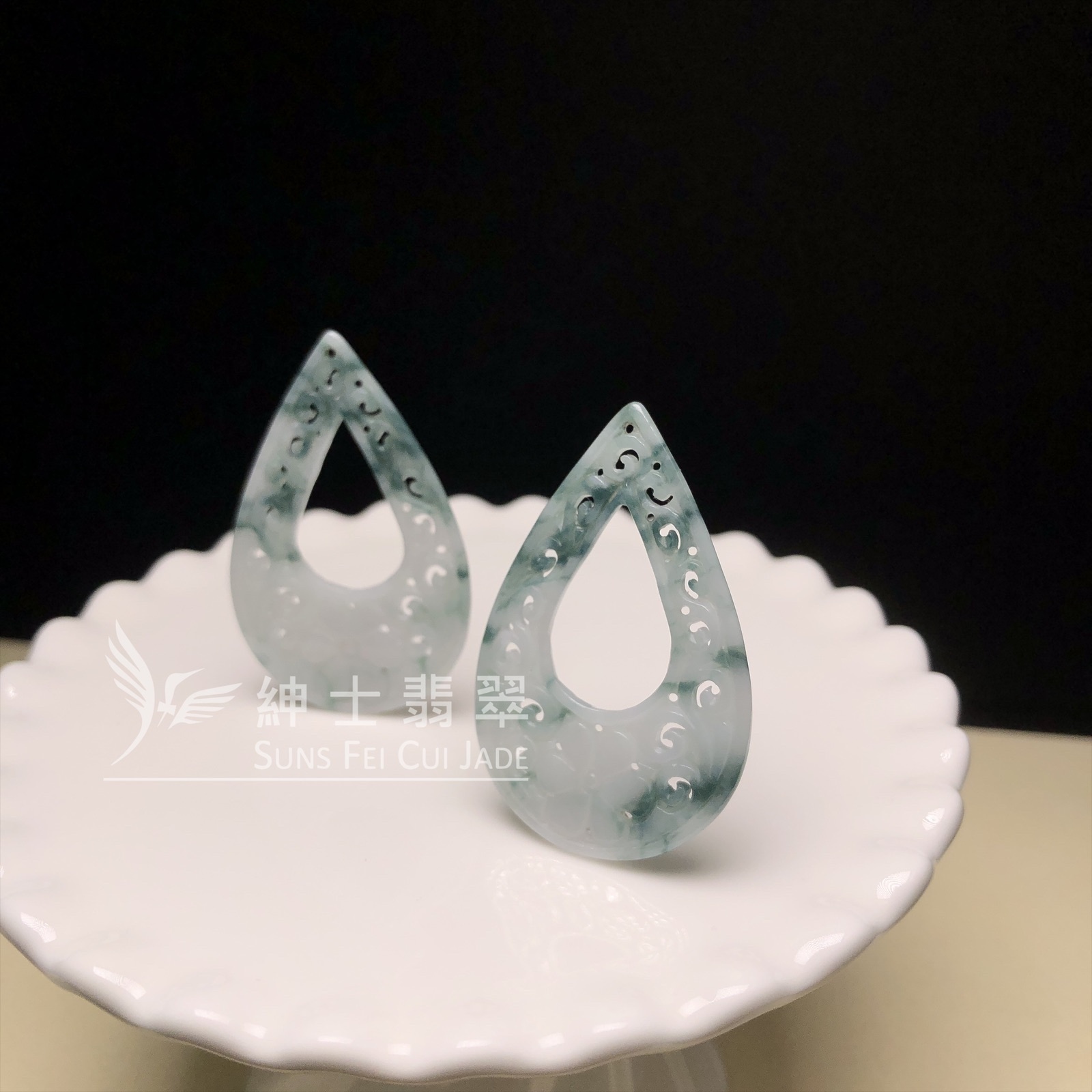 飄藍花翡翠耳環 YM00285