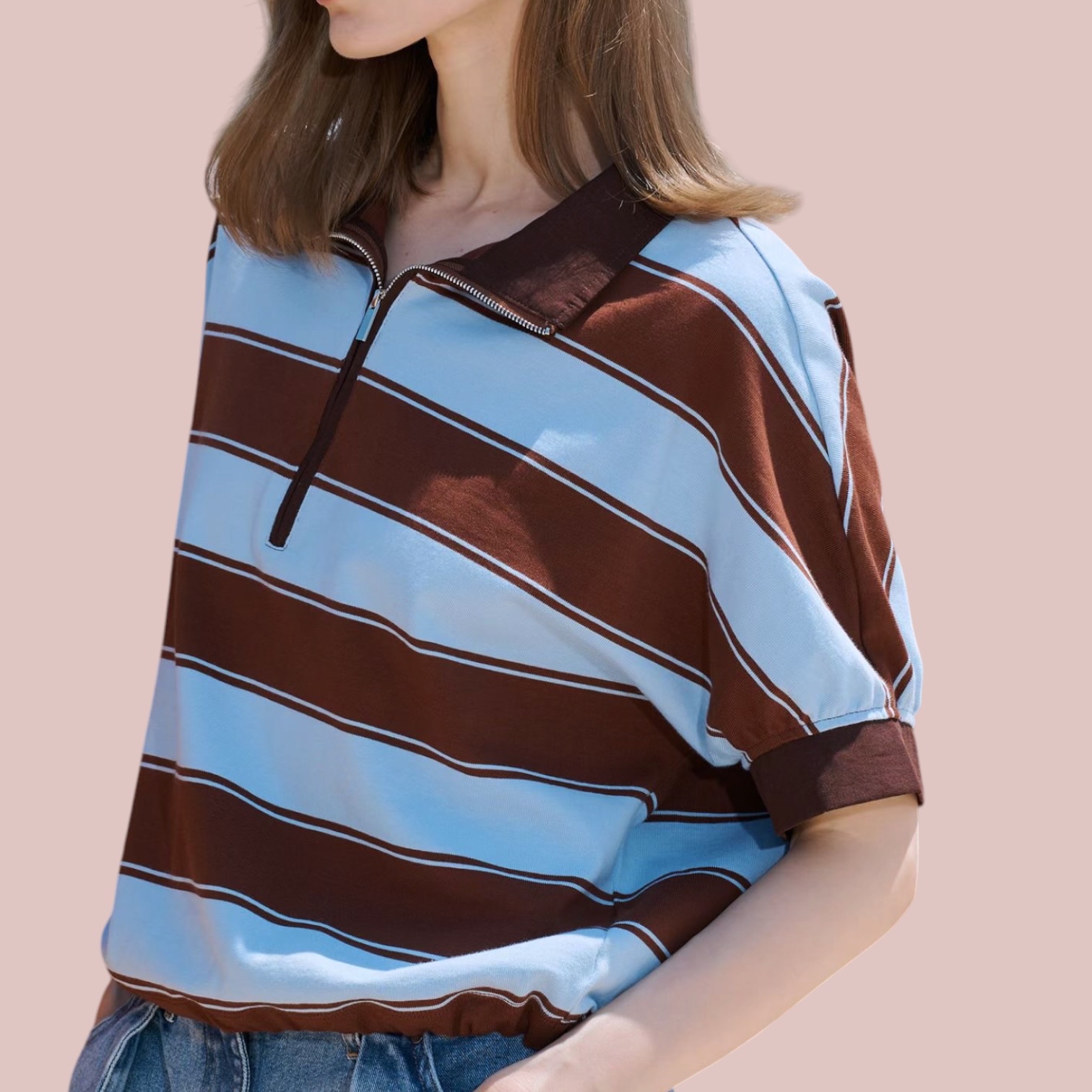 221485 粗間拉錬領Tee
