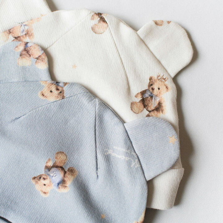 部分現貨🇯🇵預訂 日本直送🇯🇵Mocmof 兩色標籤小熊印花熊耳嬰兒帽