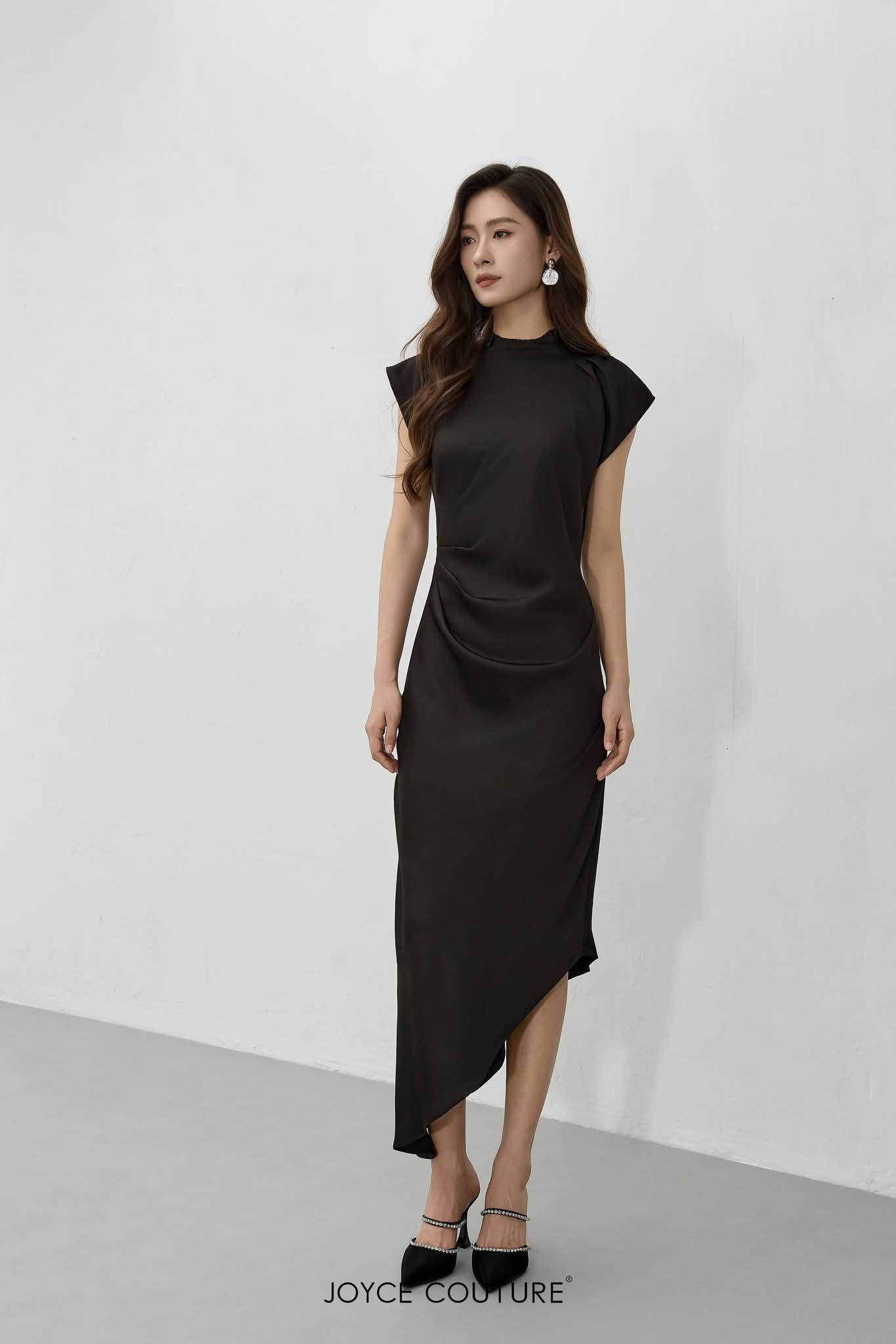 法式袖中长连衣裙 D0332