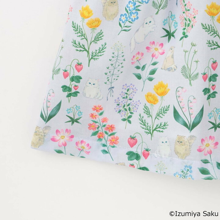 🇯🇵預訂 日本直送🇯🇵Petit Main x Izumiya Saku兩色花卉小貓滿印蝴蝶結短袖連身裙