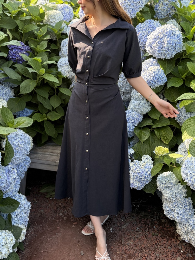 Lena Contoured Waist Dress (Navy)