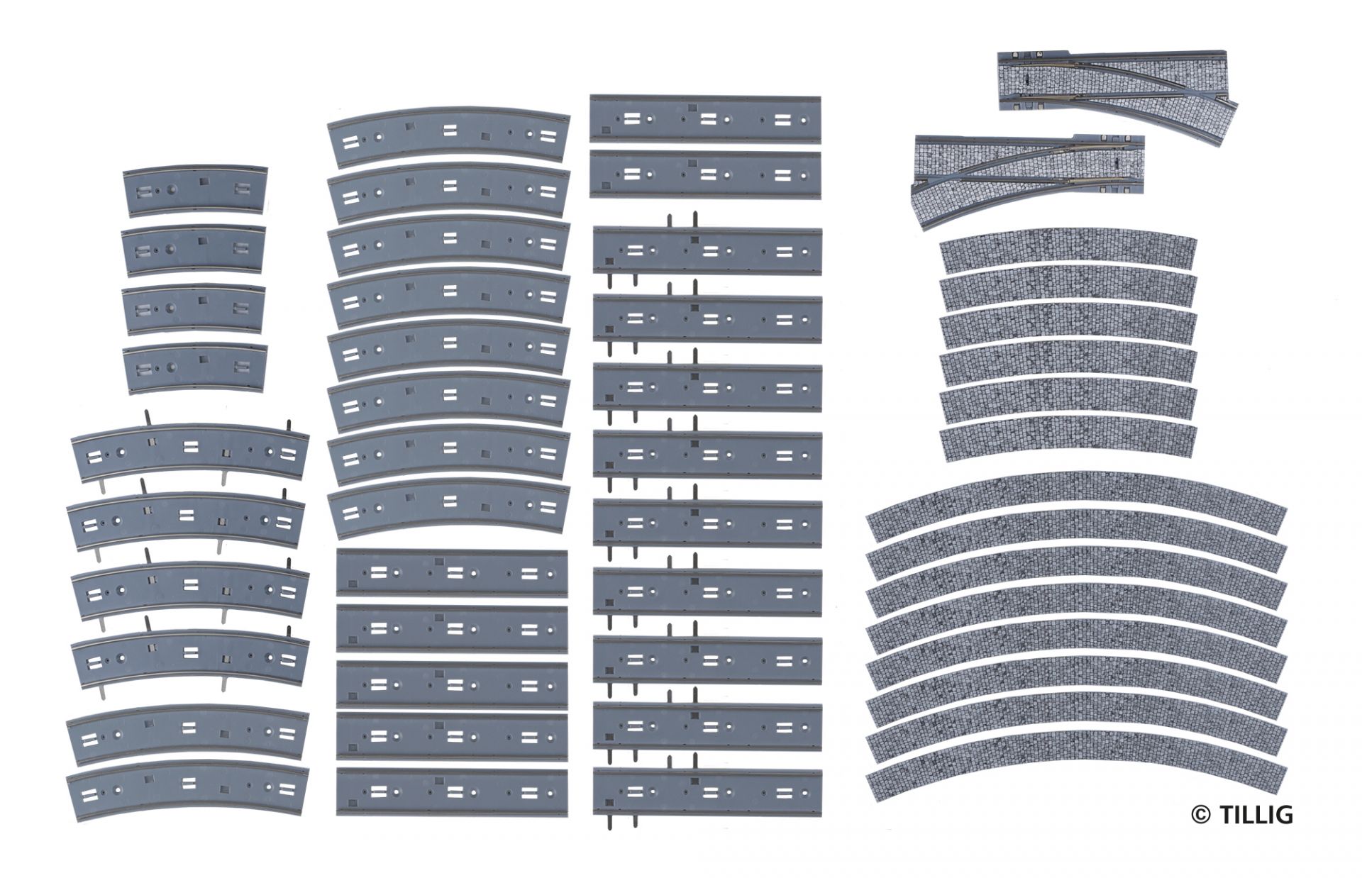Tillig LUNA HO-scale 城市輕軌電車路軌入門套裝 1:87 Starter complete set paving-stones 馬路路軌•城市輕軌•電車路軌