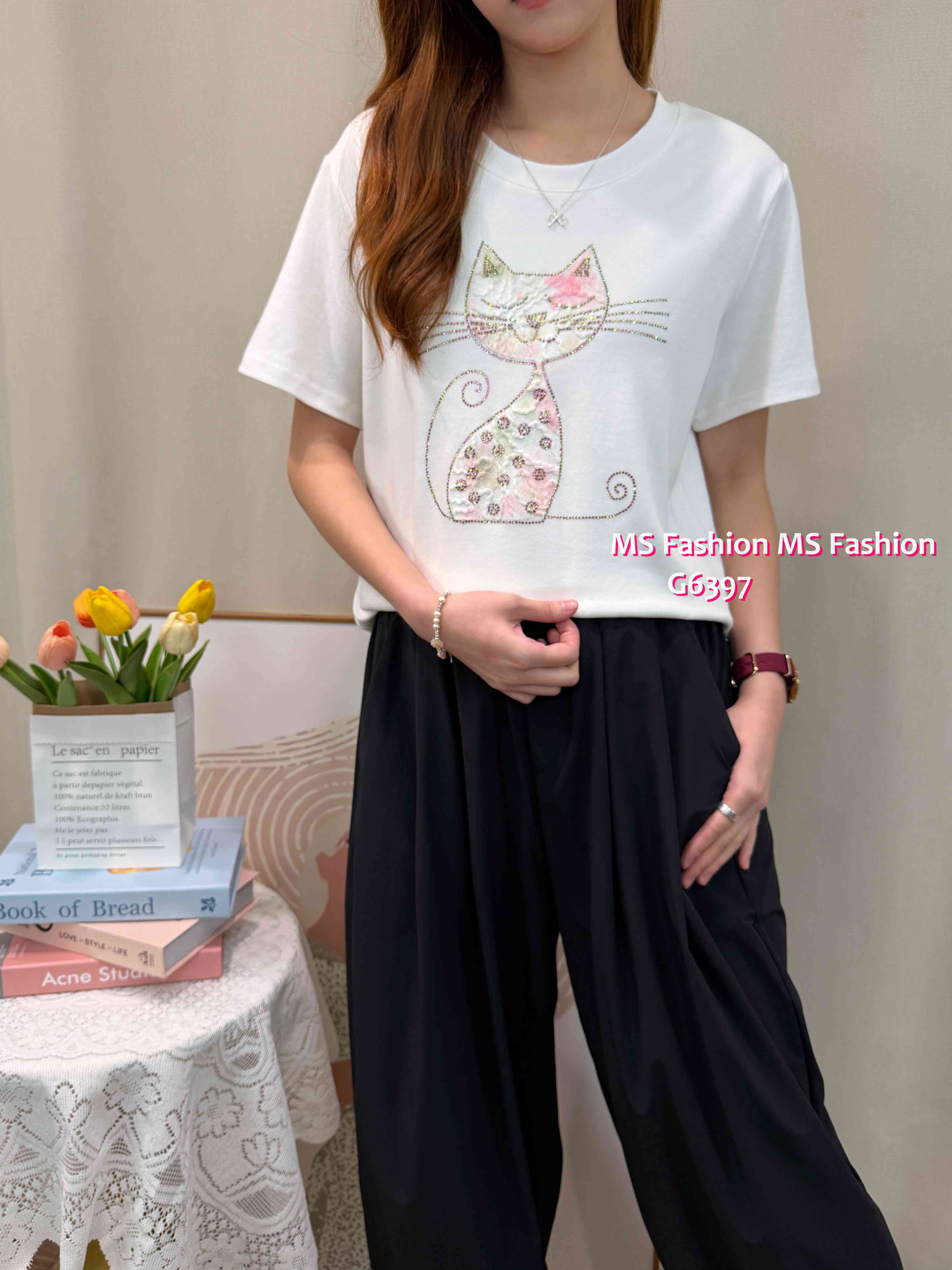 G6397 lace貓瞄tee