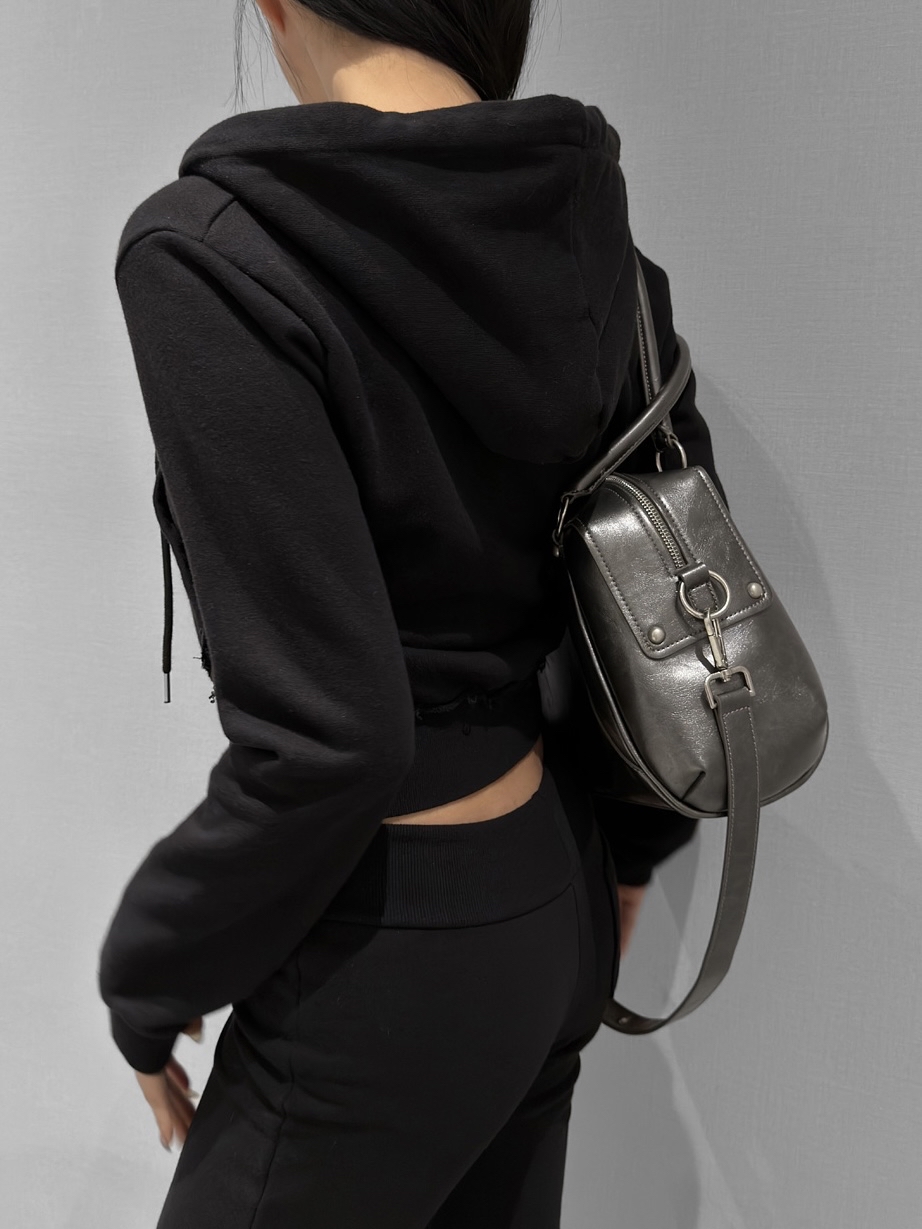 Distressed Cropped Zip-Up Hoodie