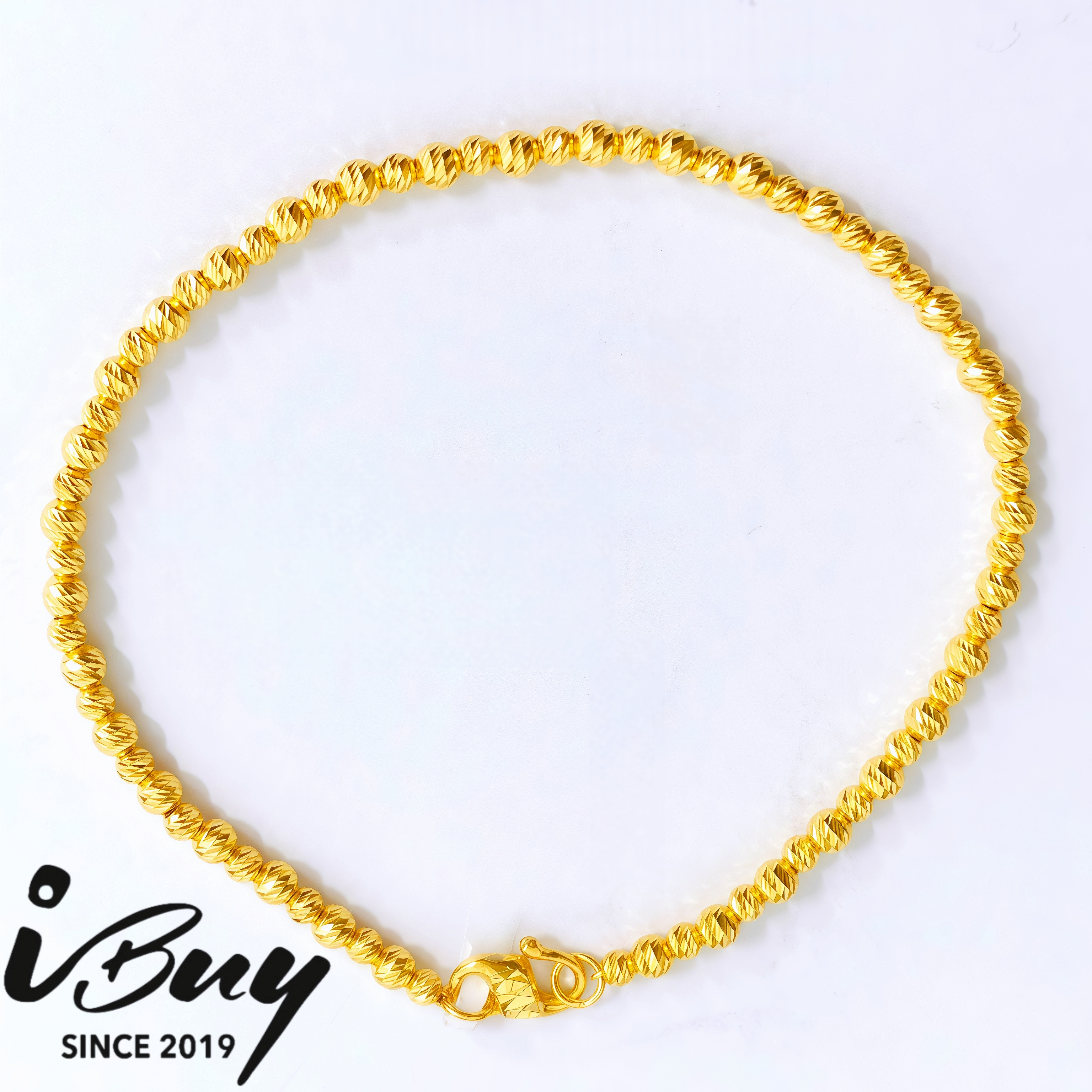 916 GOLD MIXED ITALY BEAD BRACELET 18CM 916 金 大小车花珠混搭手链 18CM