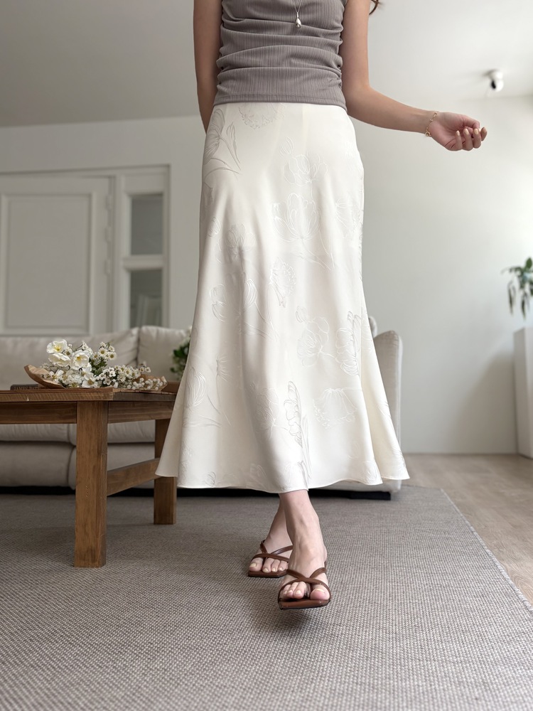 Floral Silky Skirt (Ivory)