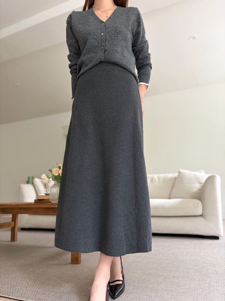 Plain Knit Skater Skirt (Charcoal)