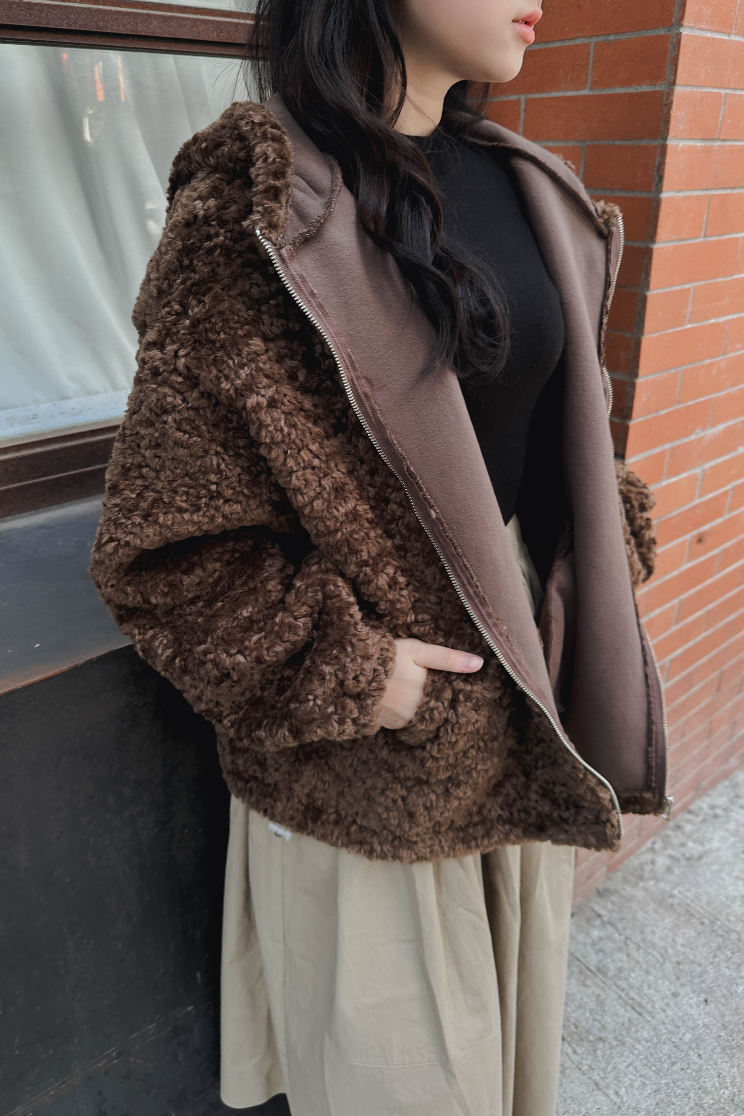 熊熊連帽中長外套 (兩色入)