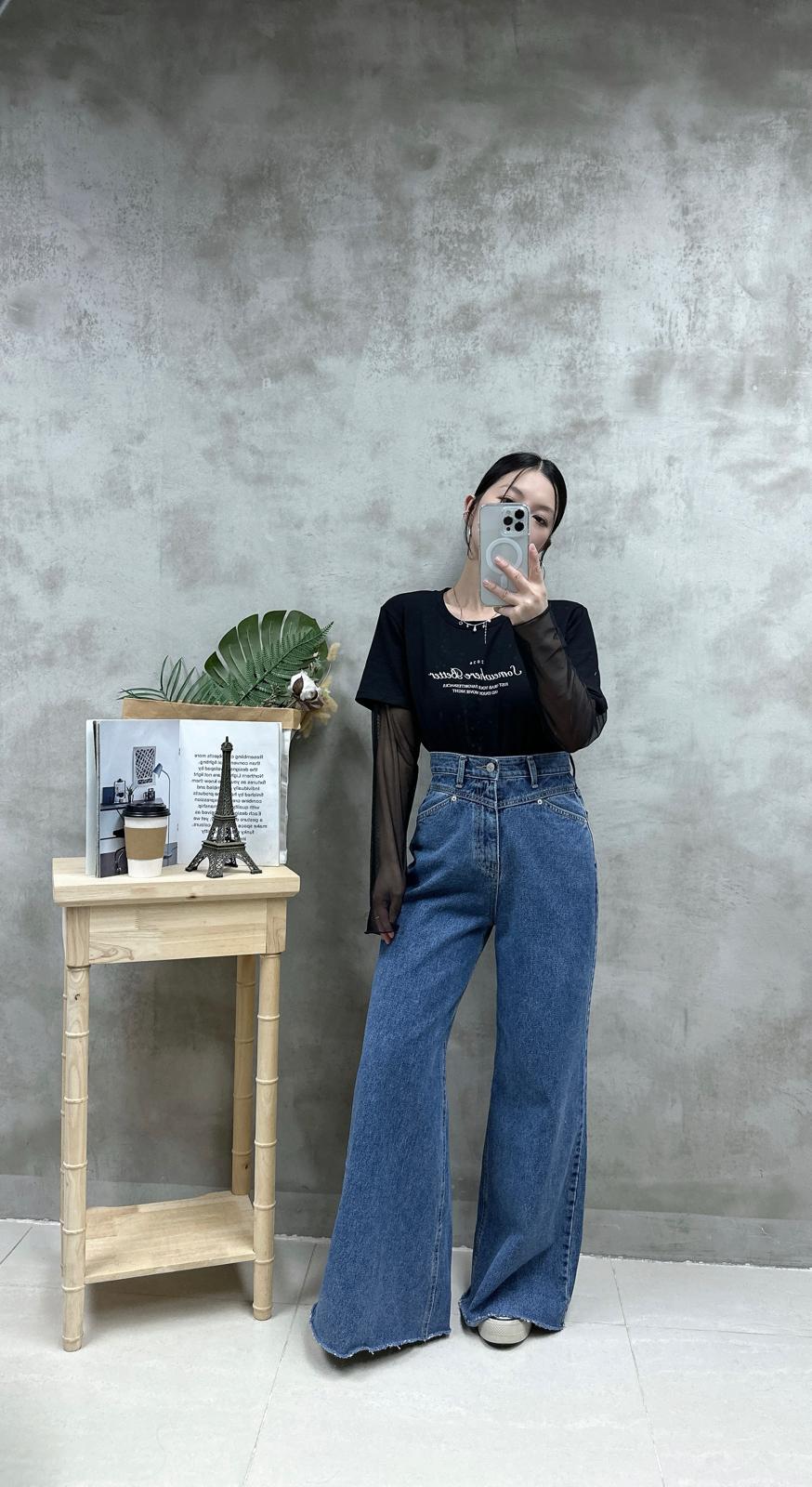 V03 假2件網網袖英文字Tee