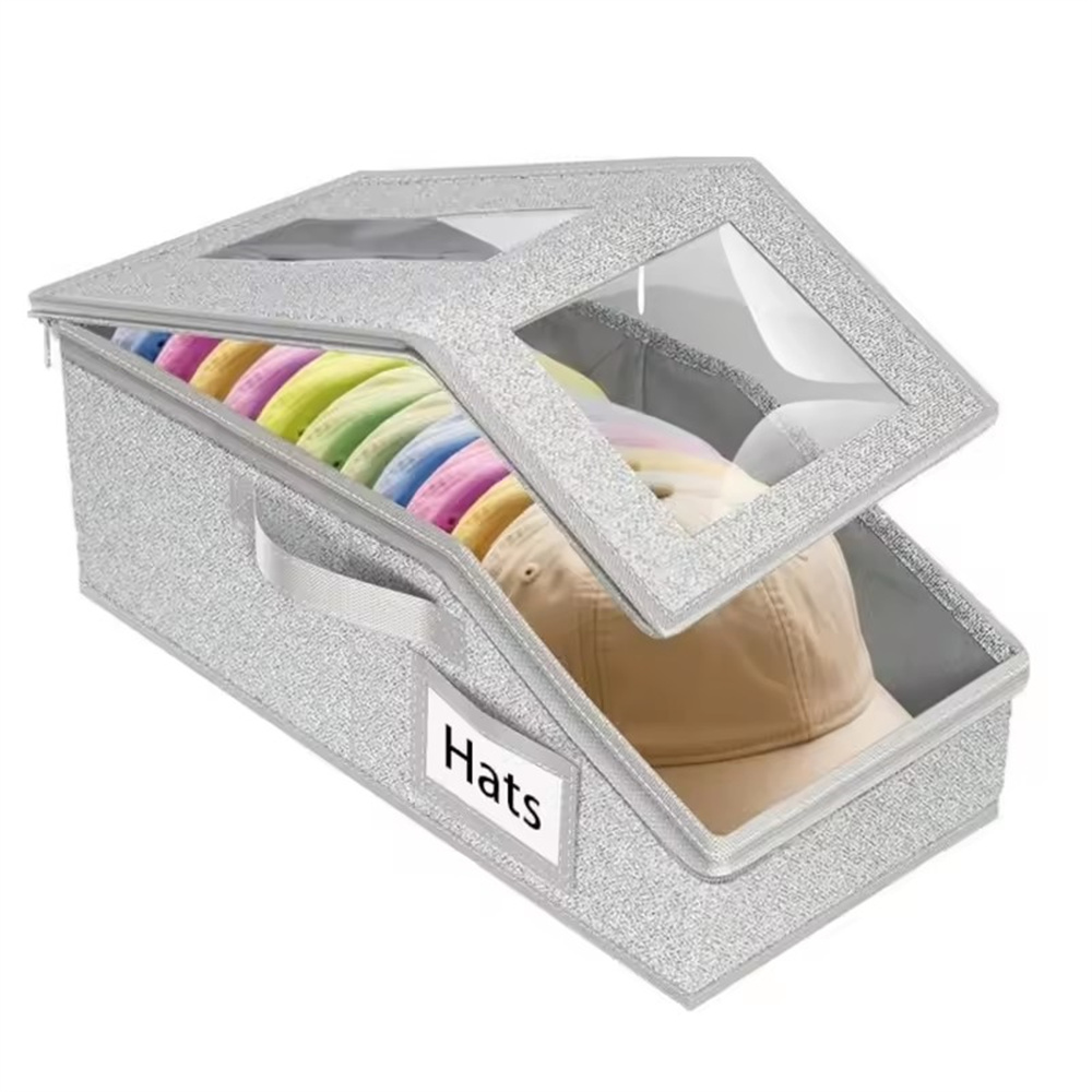 帽子防塵收納盒  帽子儲物盒 棒球帽 鴨舌帽 大容量拉鏈盒 多功能儲物盒 灰色 [平行進口] HK2674