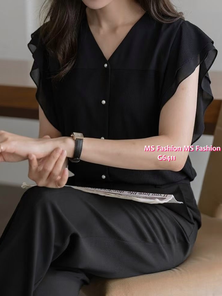 G6411 高質V領ruffle袖top