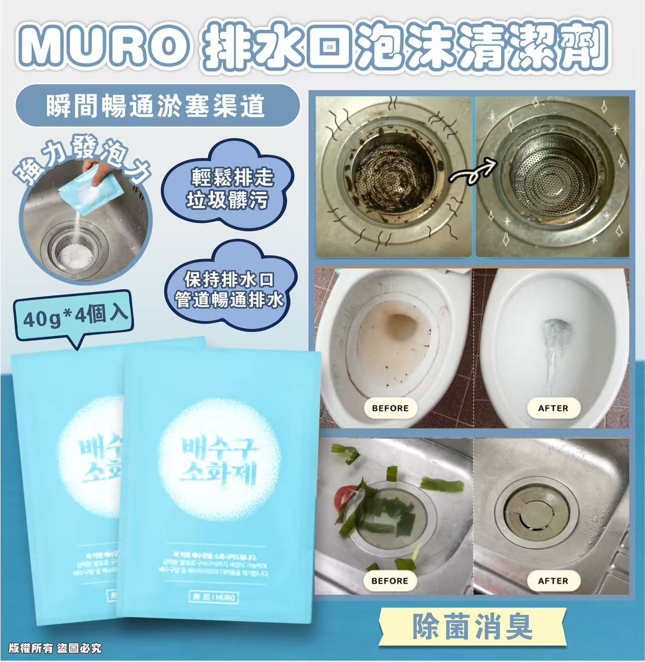 韓國 MURO 排水口泡沫清潔劑 (1套2盒共8包)-預計6月底到貨