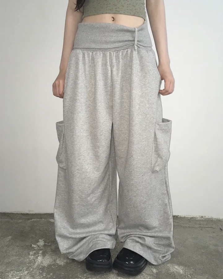 Folded Waist Wide Leg Cargos