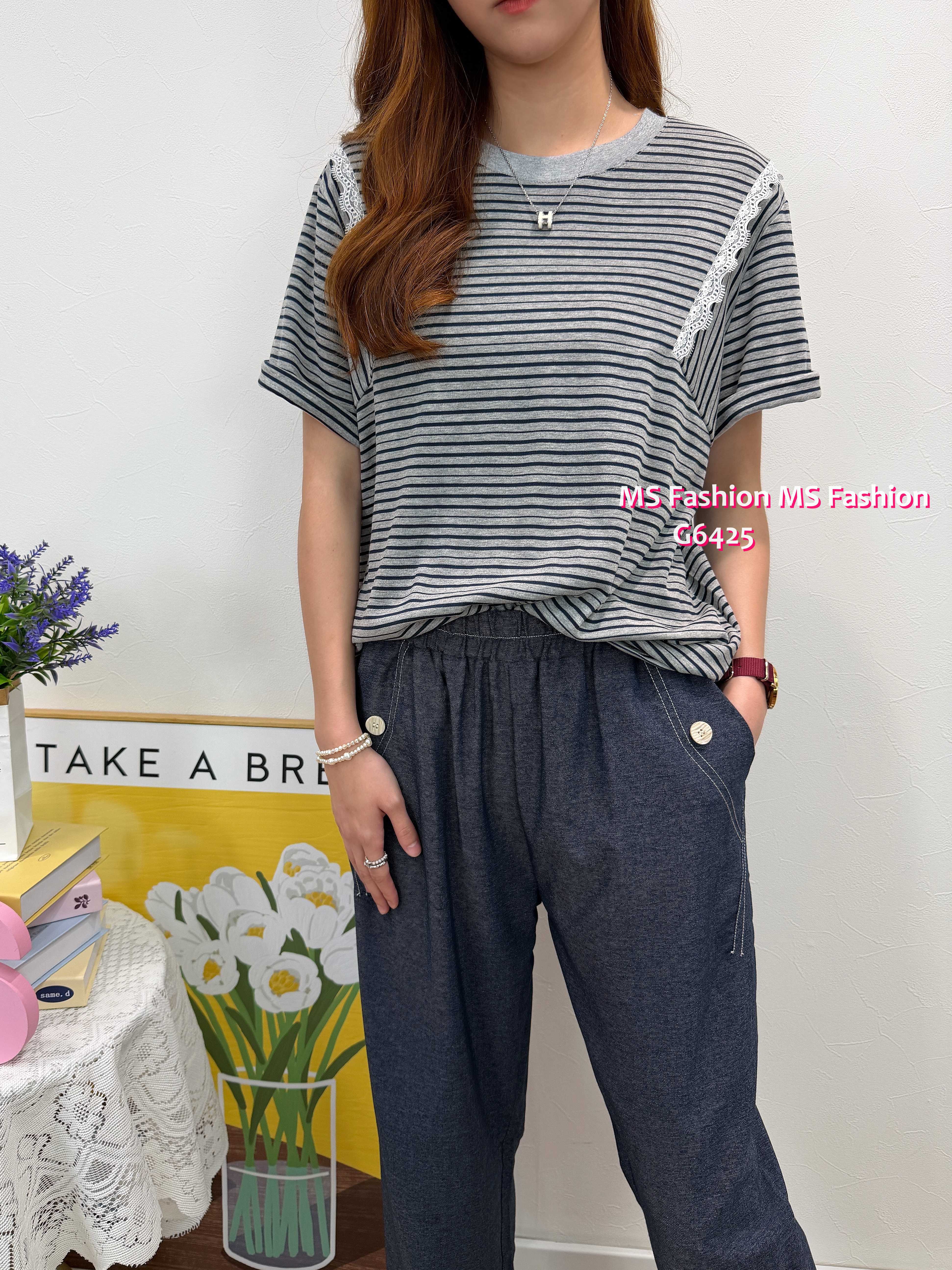 G6425 拼lace橫間top