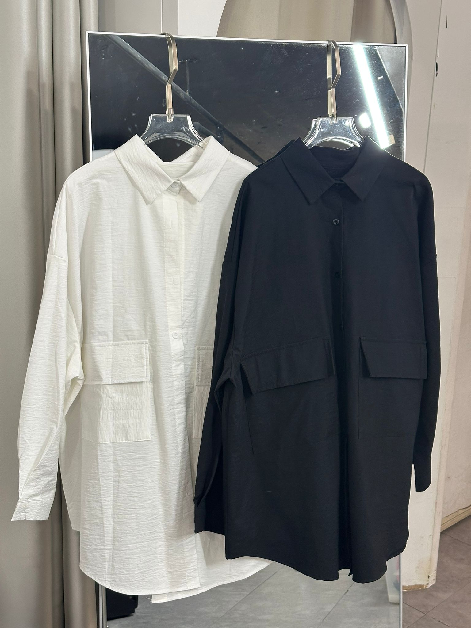 SS2616 簡約雙袋中長寬鬆長恤