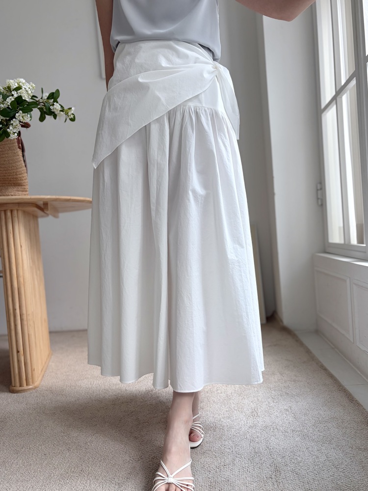 Wrap-Waist Flare Skirt (White)