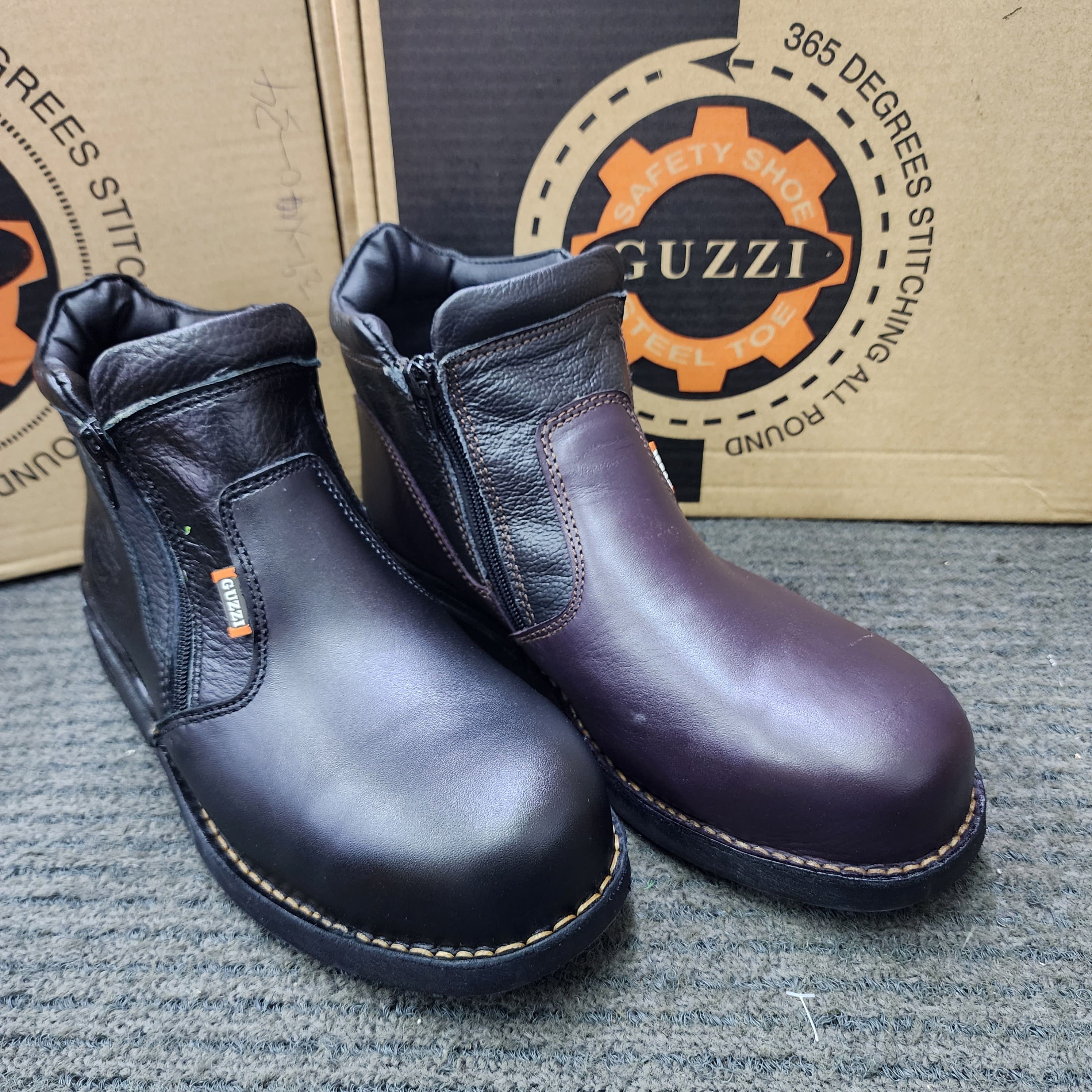 GUZZI PRO Safety 912 Rock Hammer 912 Safety Mid Cut Boot Leather Safety Boot Brown Black Shoes Burgundy Black Khaki Brown SIRIM Approved leather Rubber Outsole Kasut Keselamatan