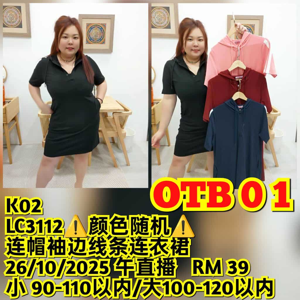OTB01 LC3112 连帽袖边线条连衣裙（颜色随机⚠️）