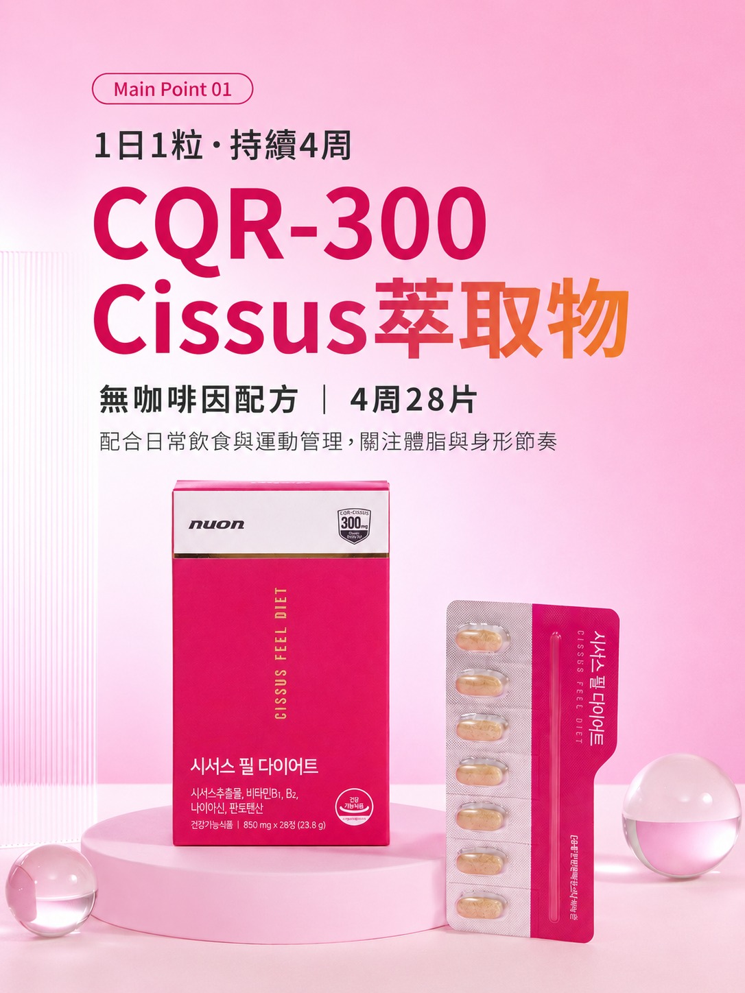 韓國NUON CQR燃脂4周裝無咖啡因植萃纖維營養複配纖體丸 (28粒） (訂貨4-7天)
