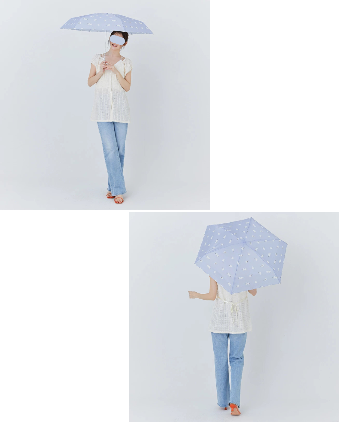 日本代購【 2026新商品 日本直送 because 毛茸茸小鳥 圖案 晴雨兼用雨傘| 傘袋可變手挽袋| Fluffy Bird Design Rain & Sun Umbrella 】