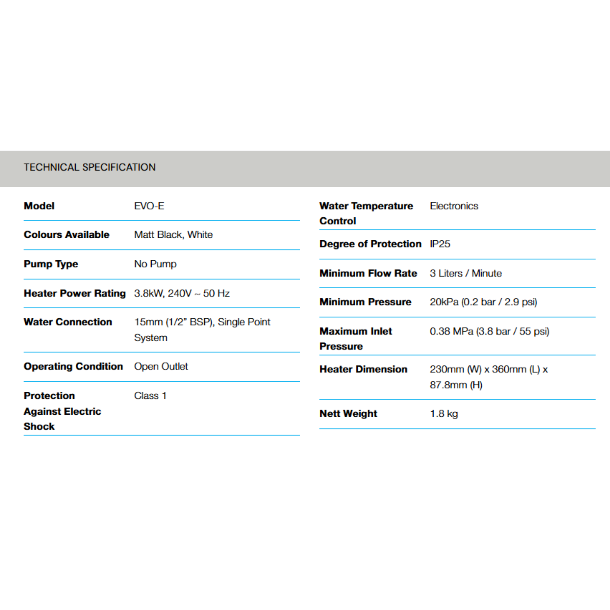 Alpha Evo-E Instant Water Heater Non-Pump (Evo-E)