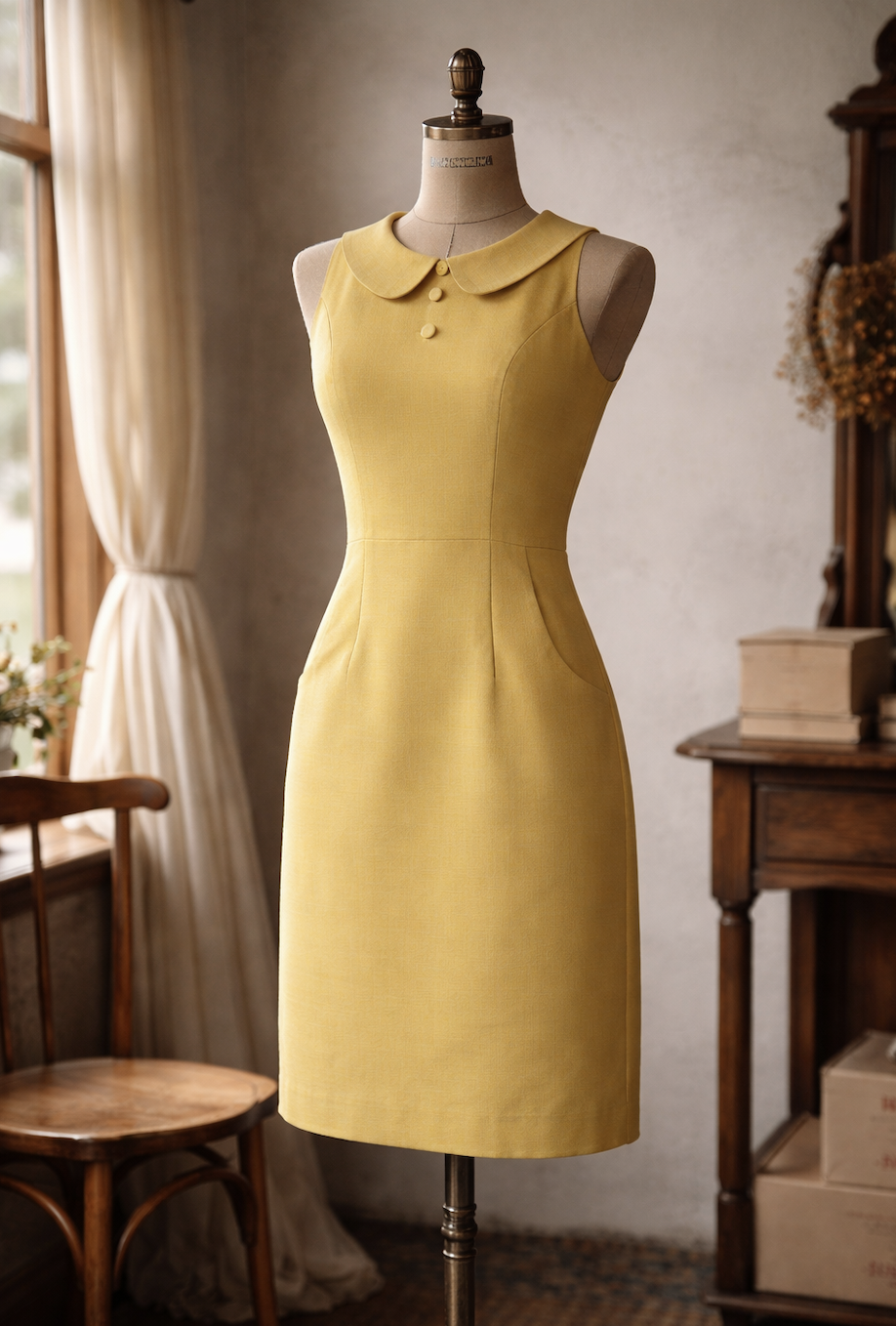 (Custom-Made) The Piccadilly Round-Collar Hourglass Dress - Available in various colour (FM232)