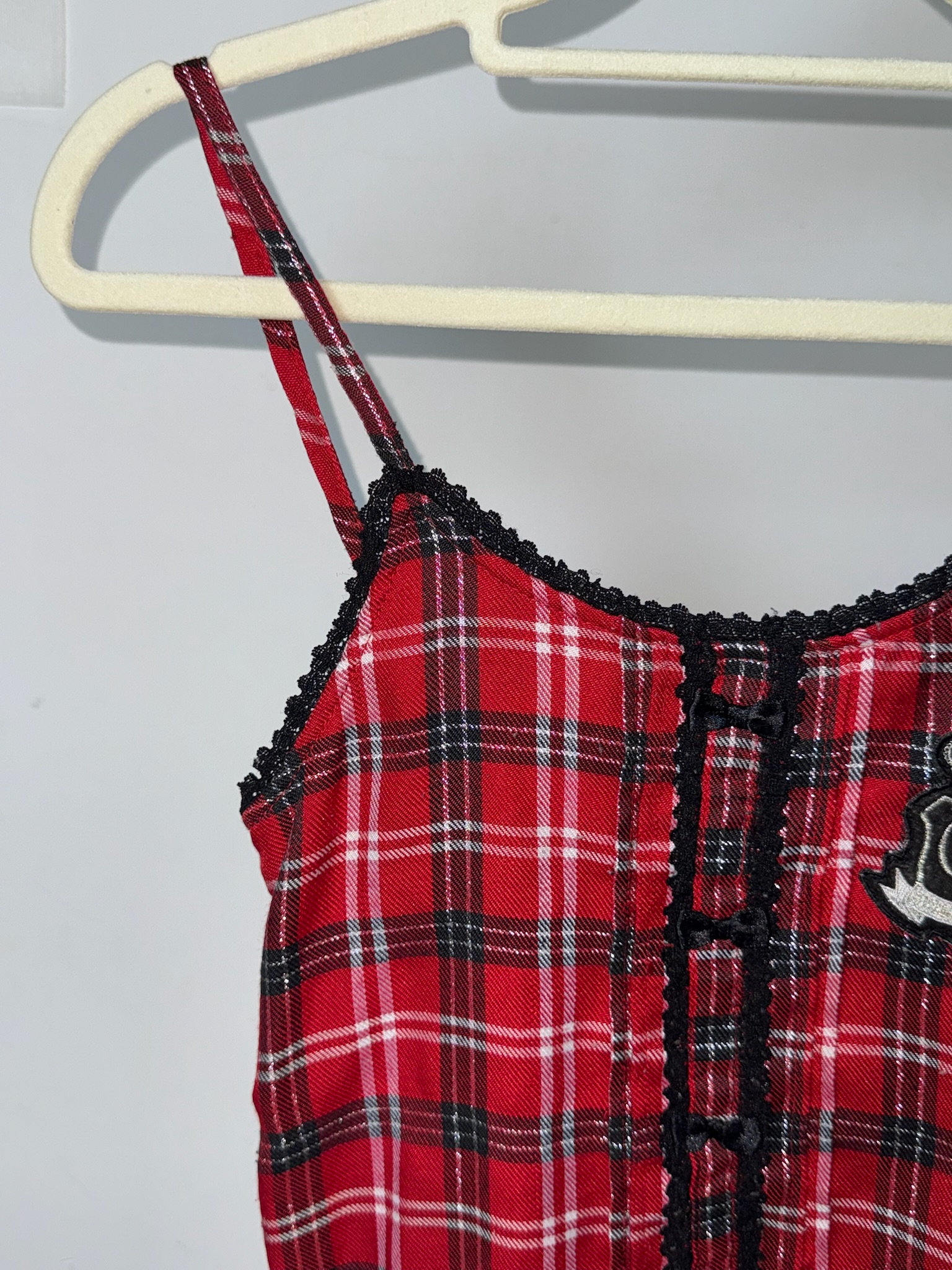 Gothic Lolita Red Checkered Lace-Trimmed Dress