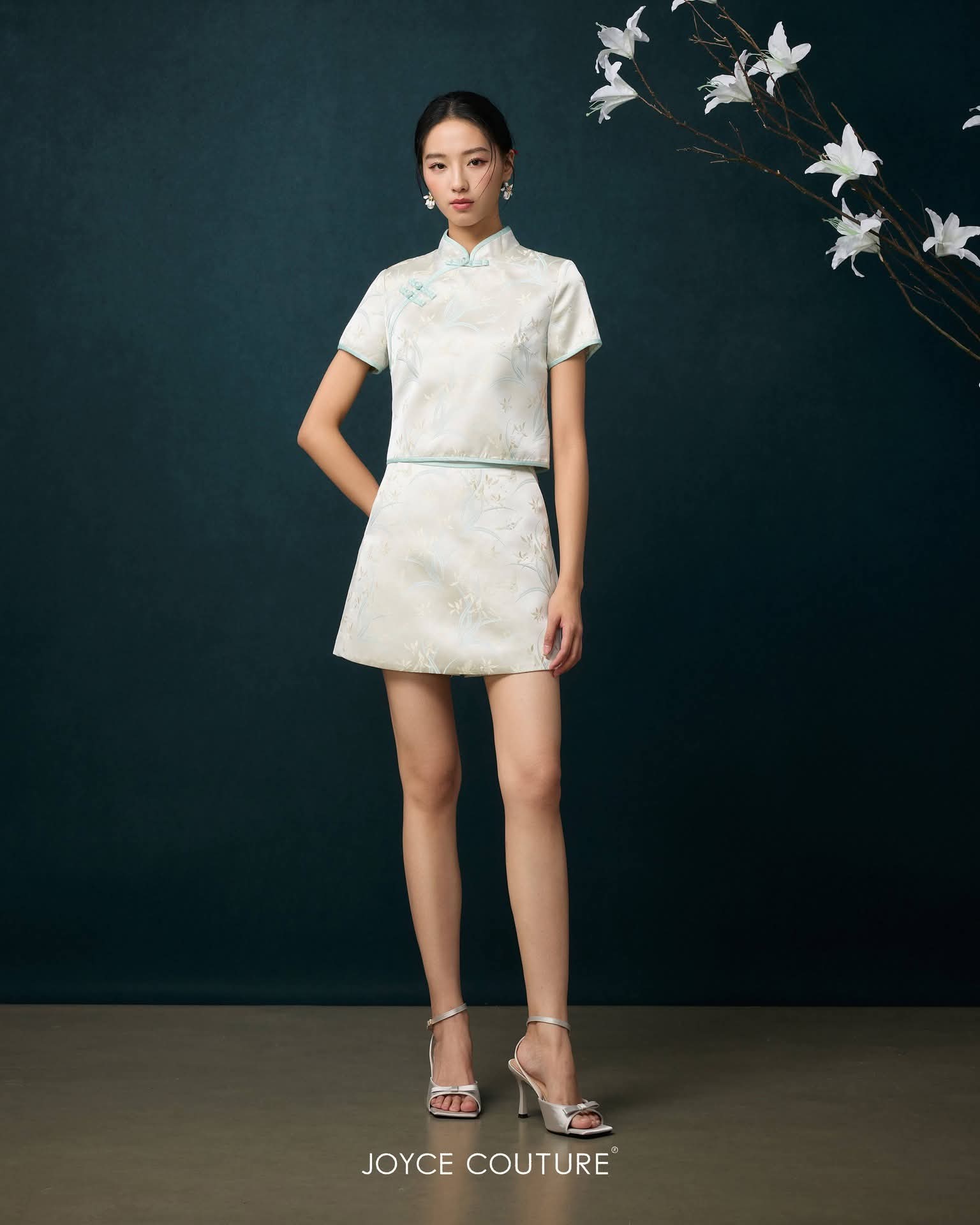 薄荷青套装裤裙 P0097