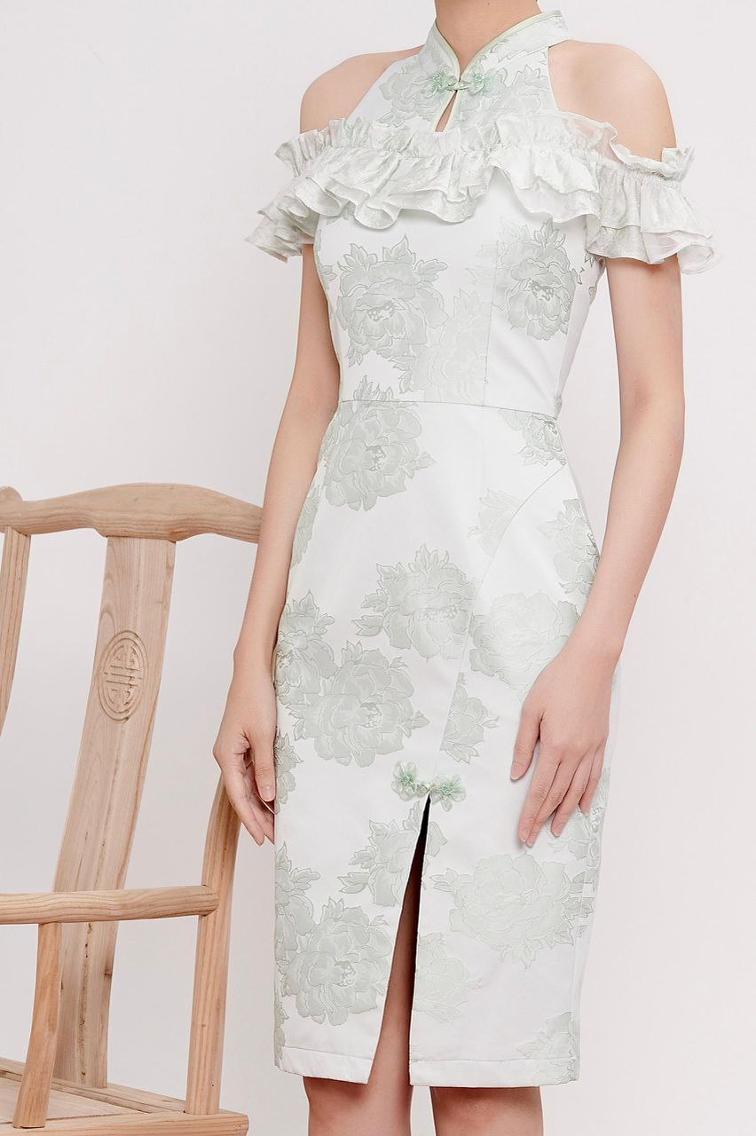 露肩旗袍连身裙 2123