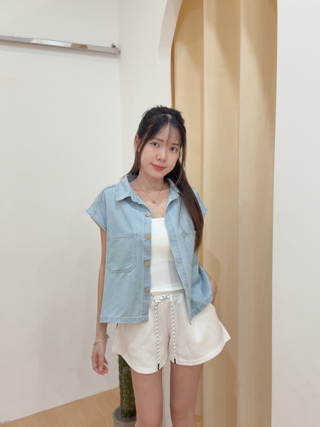 飞袖翻领薄牛仔外套上衣 R2962