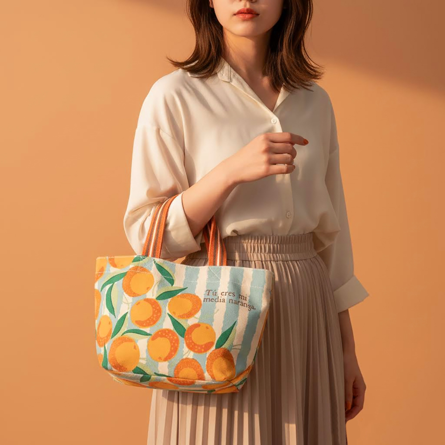 TM - 手挽布包 (淺藍色直紋香橙款)