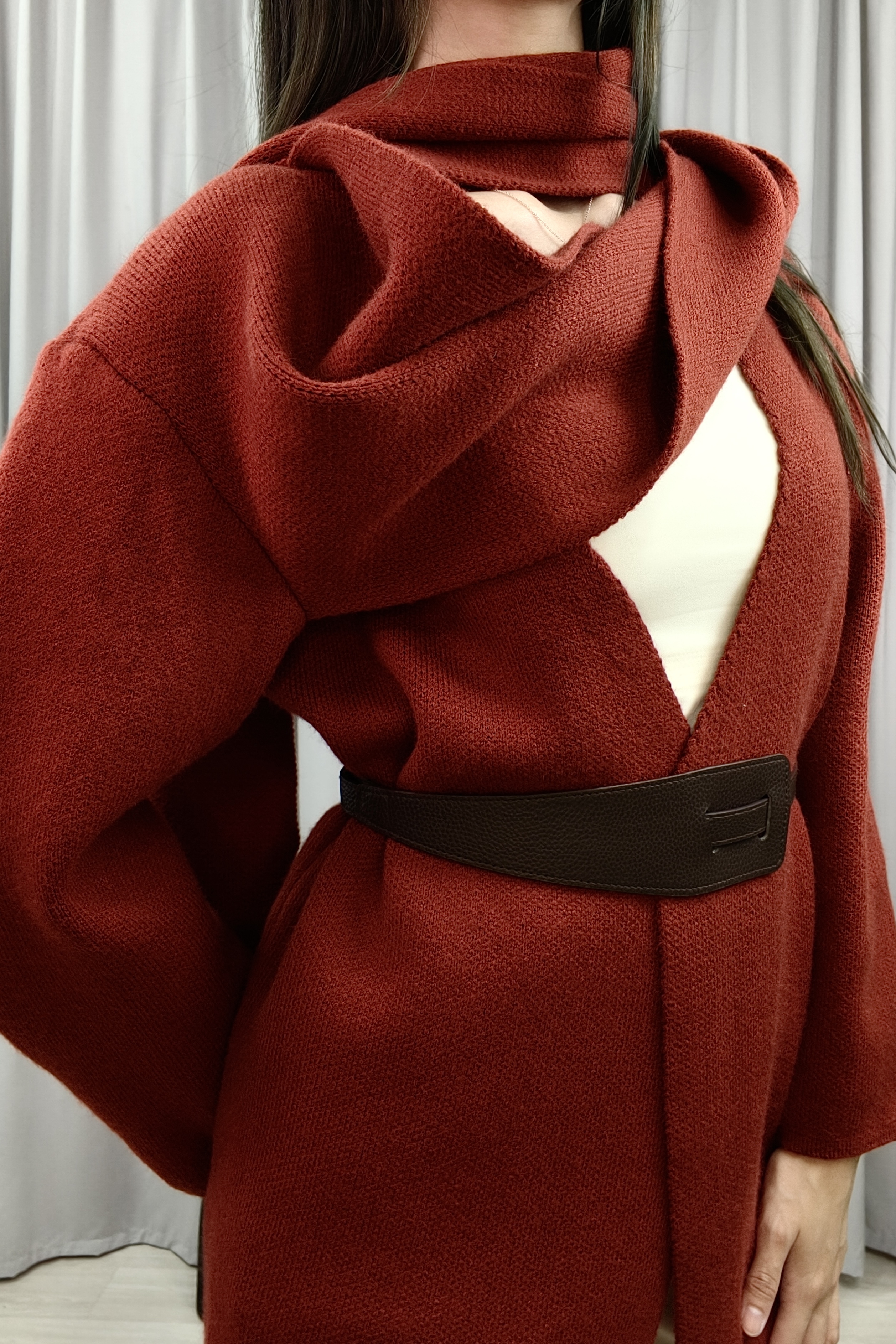 932 Draped Collar Belted Statement Jacket