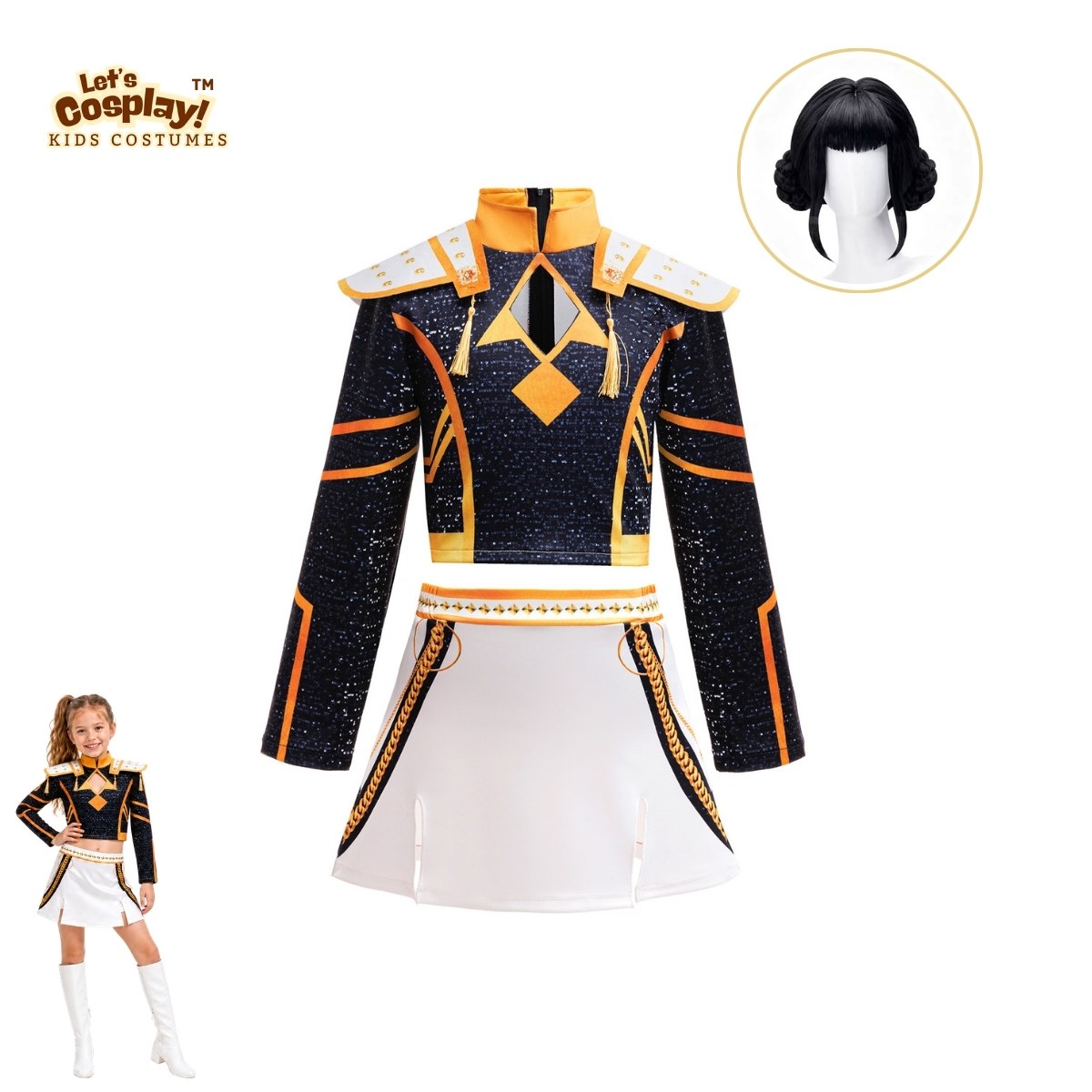 Demon hunters costume kid Zoey 黑金 Cosplay服裝 女童Kpop舞台表演角色造型套裝 Lets Cosplay cos1153