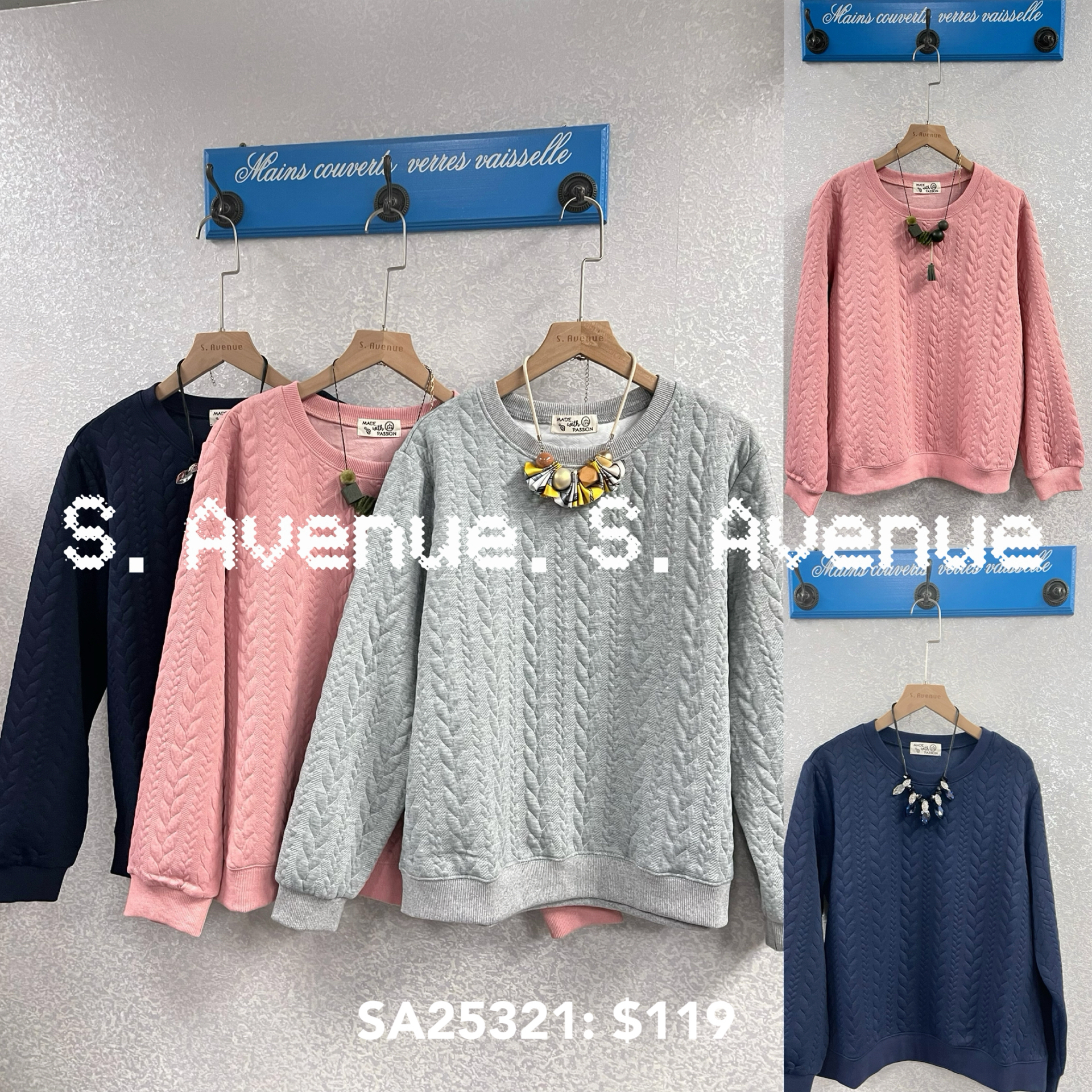 SA25321: 長袖暗突紋淨色tee