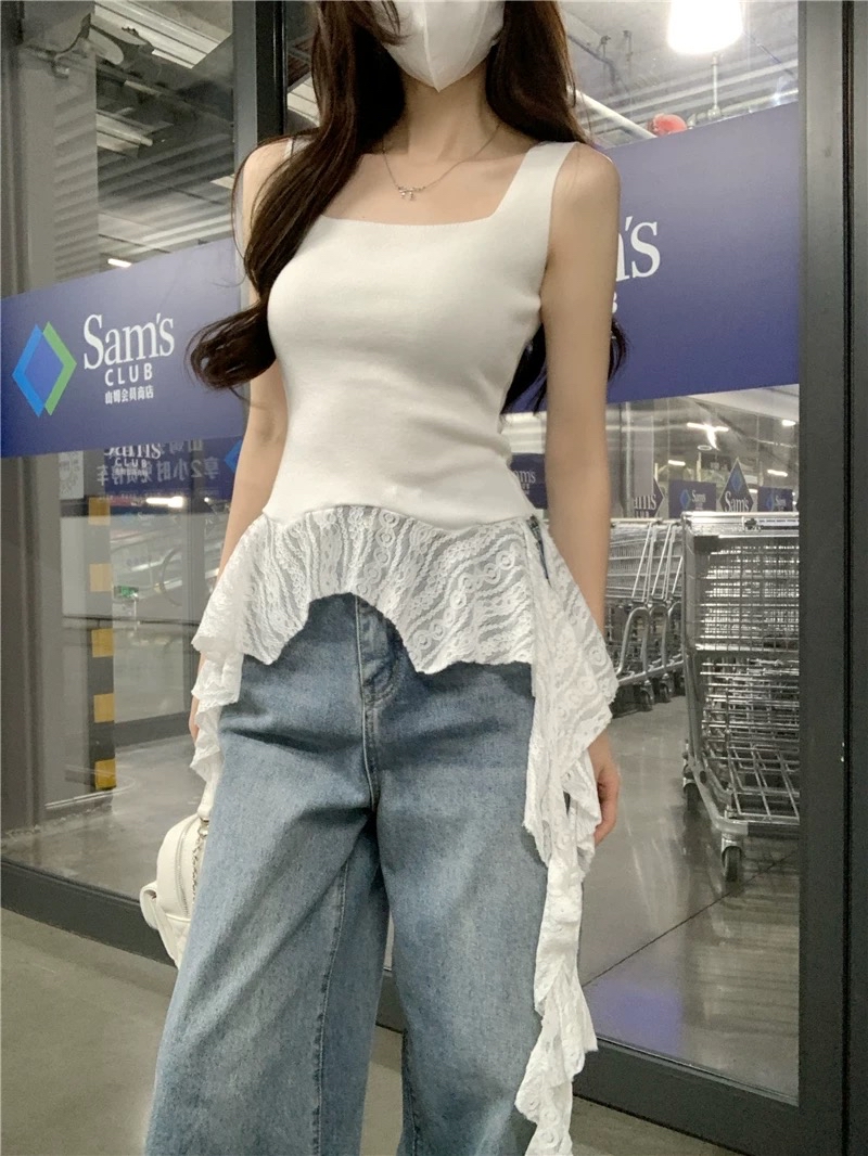 纯欲辣妹蕾丝拼接下摆吊带｜CN01241000