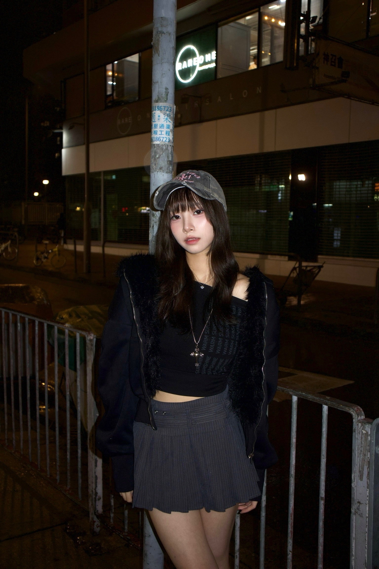 韓國直條間雙扣皮帶百褶裙