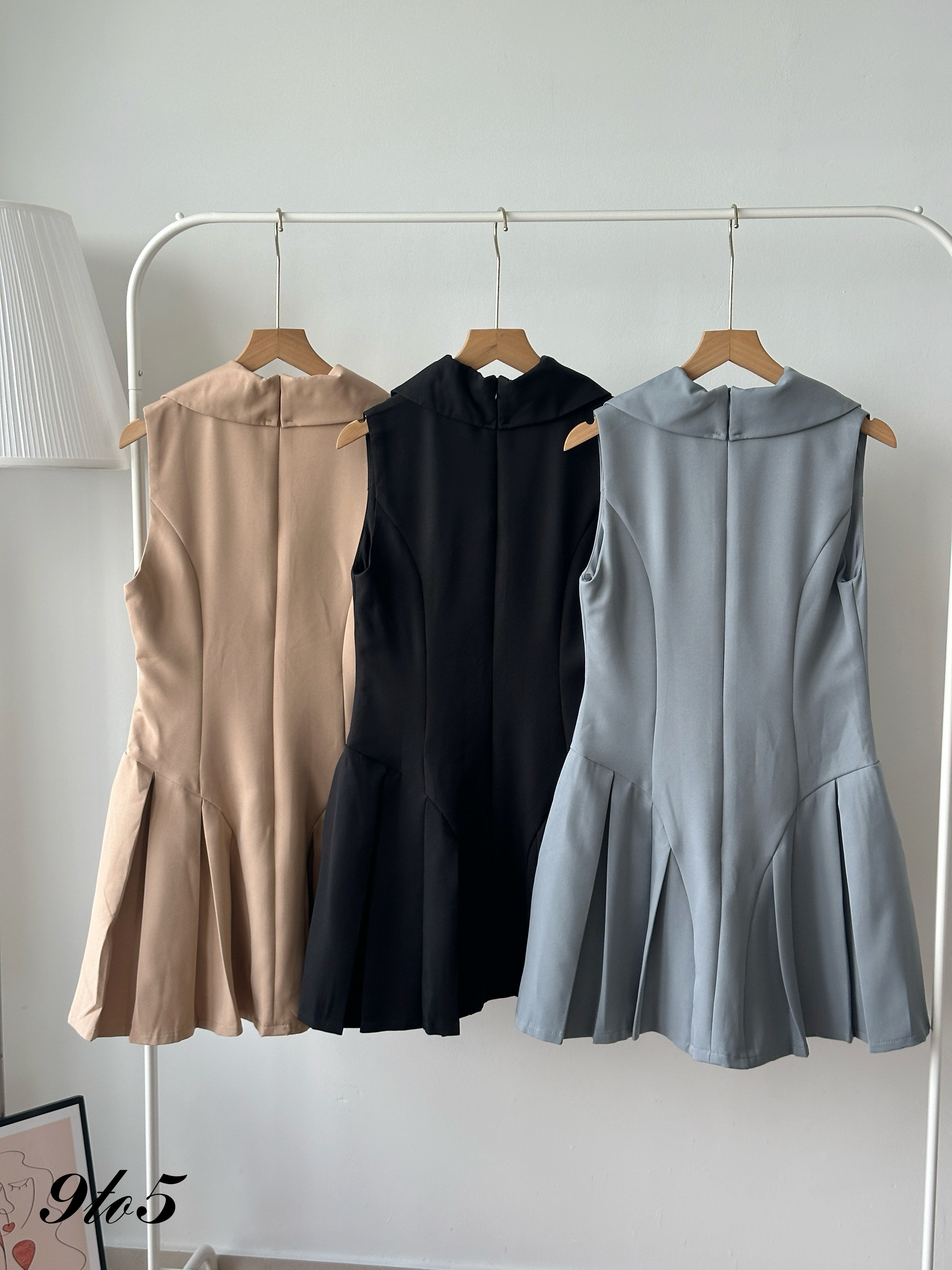 D2365 Sleeveless Pleated Dress - 3 Colors 