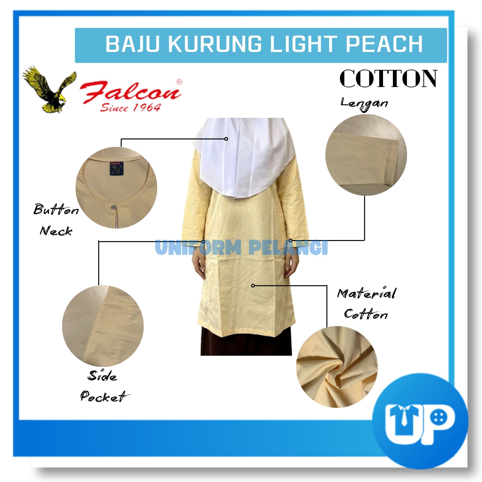 Falcon MRSM Light Peach Baju Kurung Kain Cotton Koshibo Uniform Sekolah Baju Sekolah
