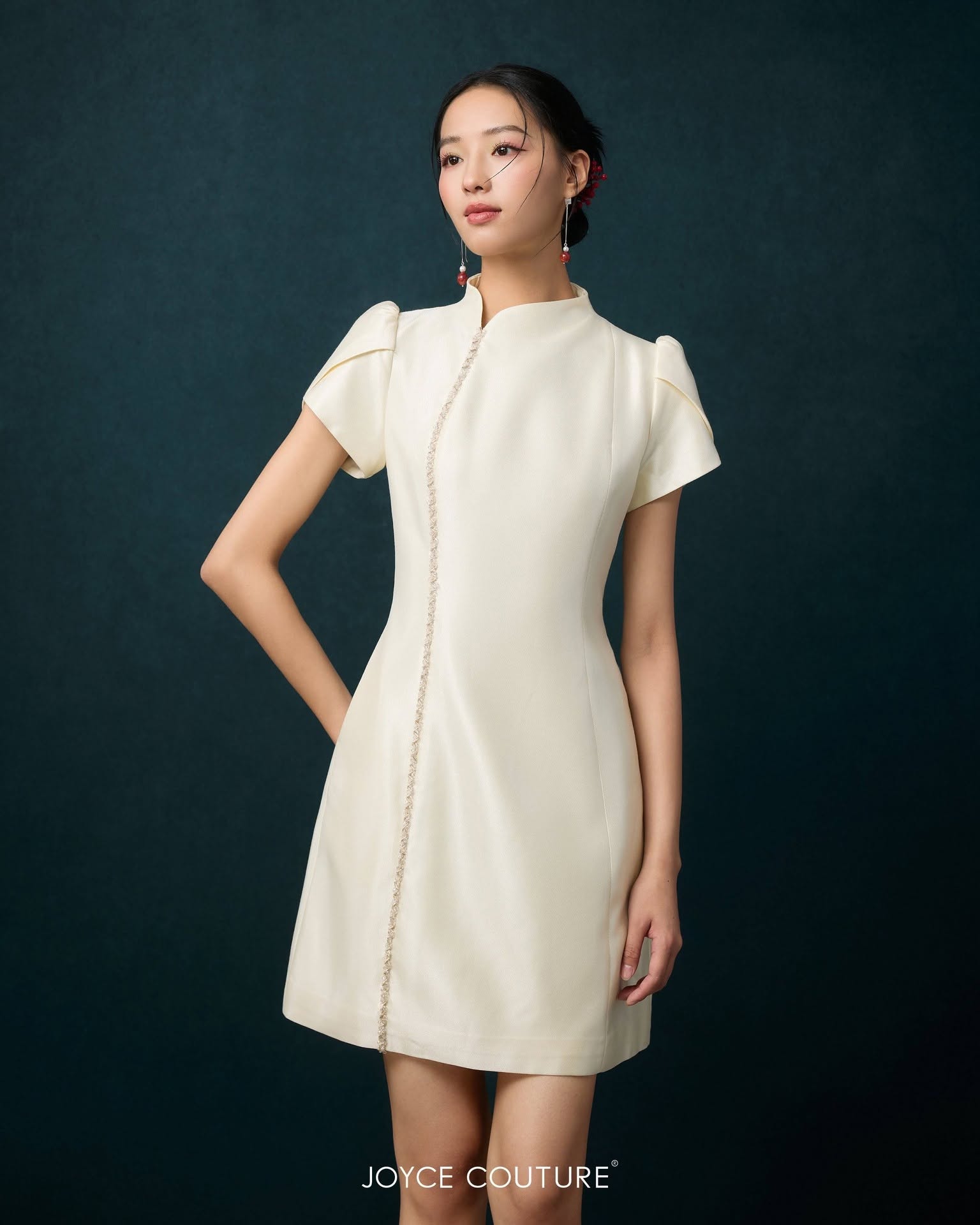 精致的珠饰点缀公主袖连身裙 D0096