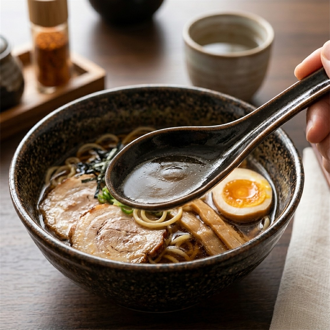 【日本製】美濃燒天目亮光掛耳手把陶瓷匙羹