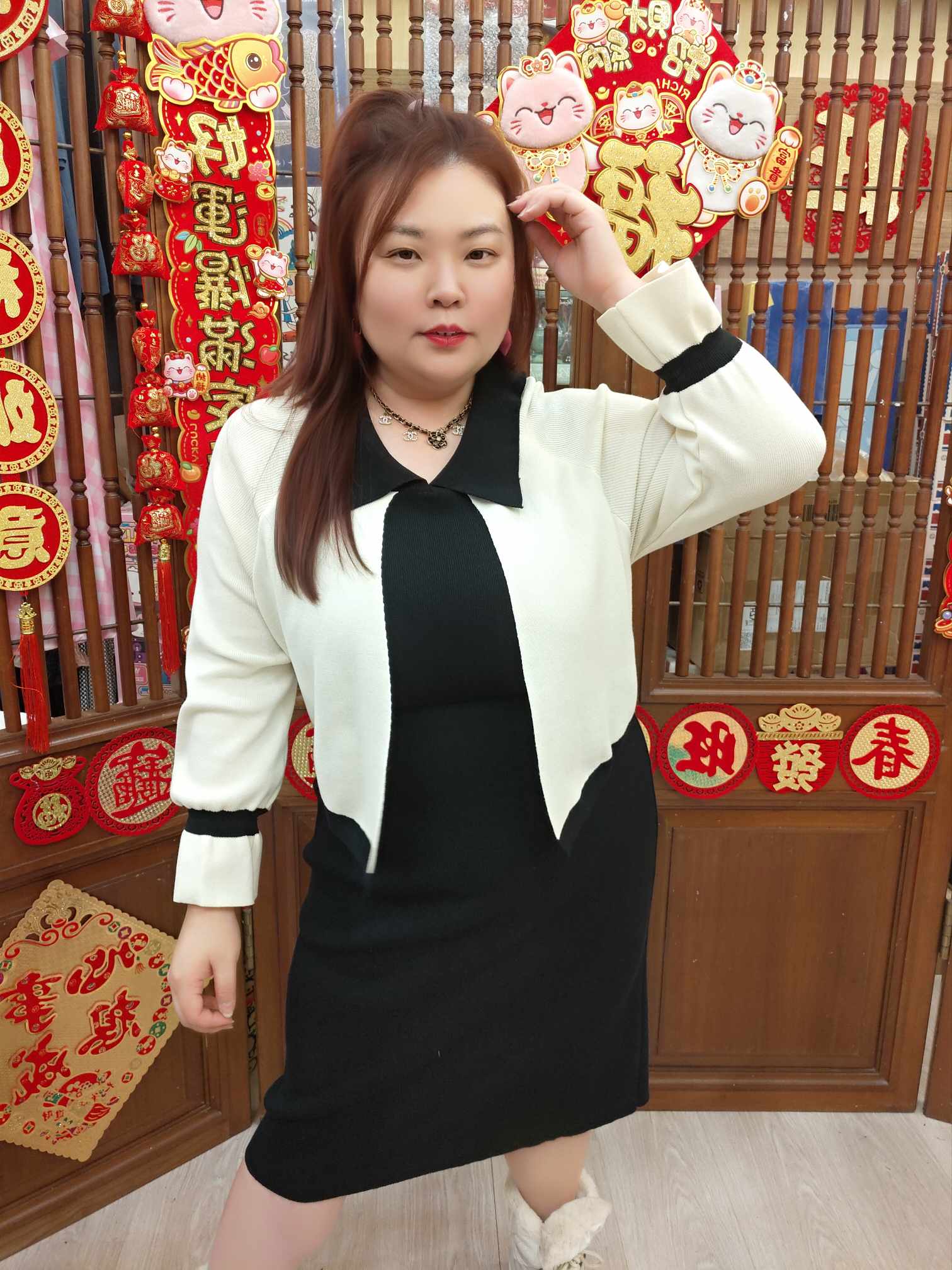 NBA19 YY544 公主袖假外套针织连衣裙（胸围 100-125CM以内）