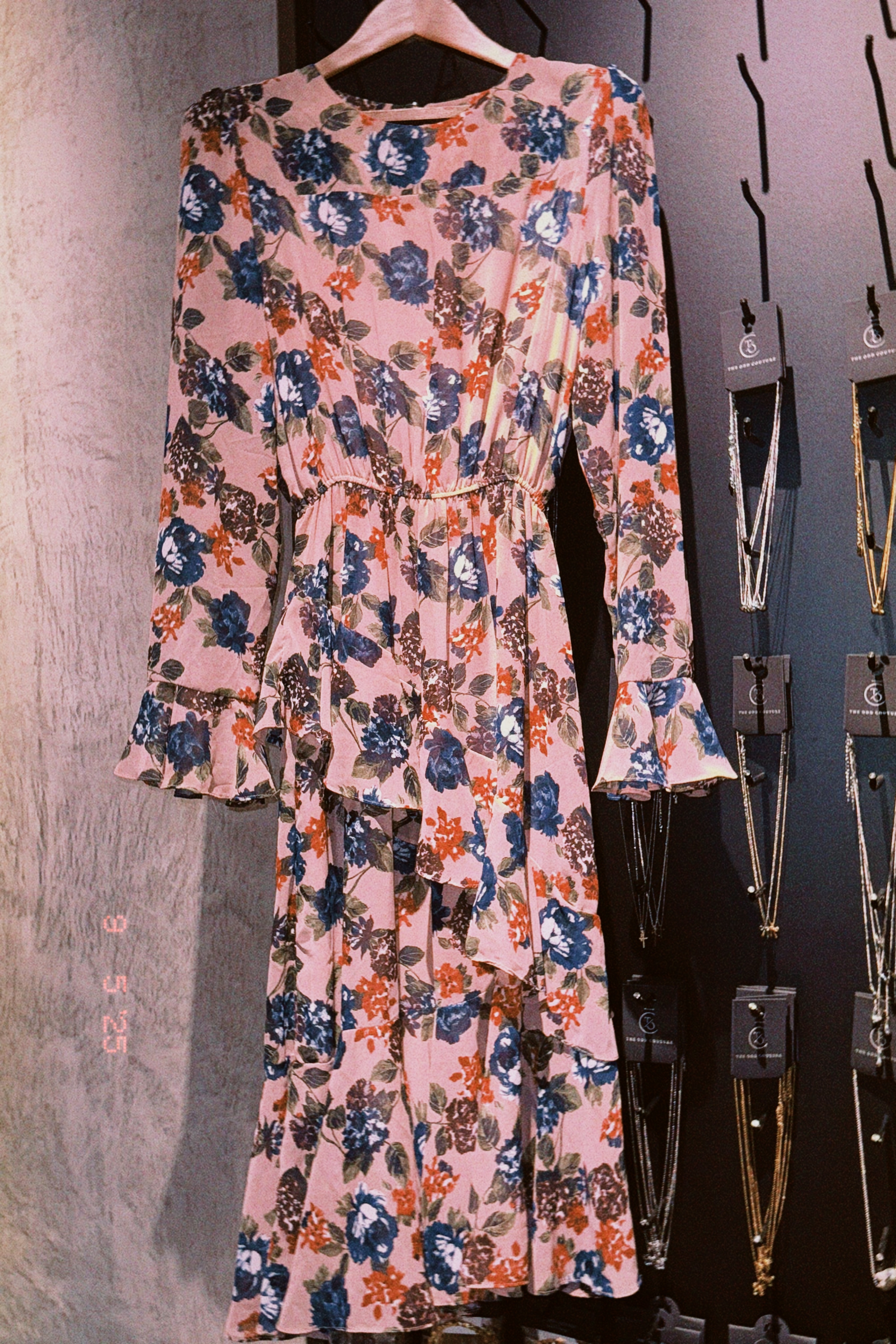 Korea Dress - Blue Flowers in Pink Dress