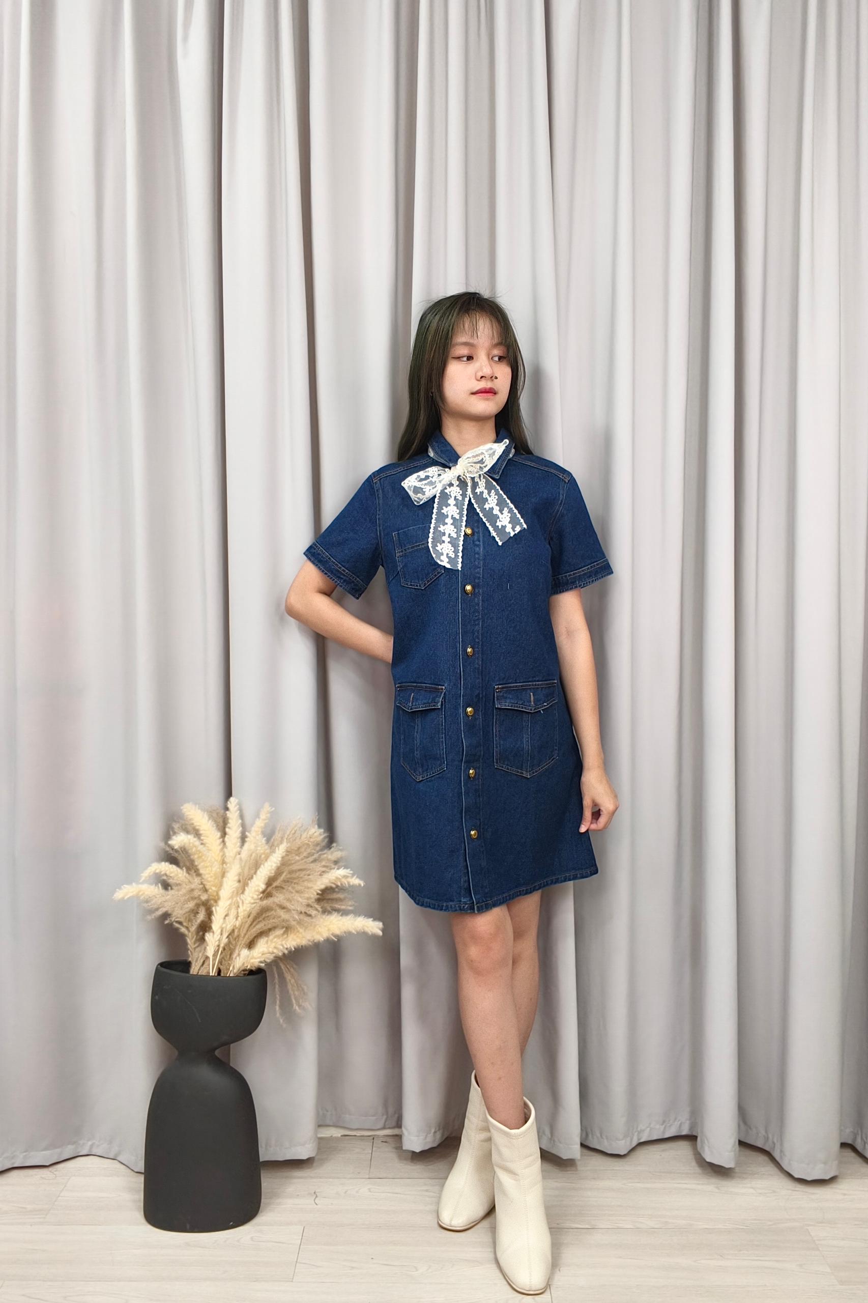 935277 Sweet Denim Button Dress
