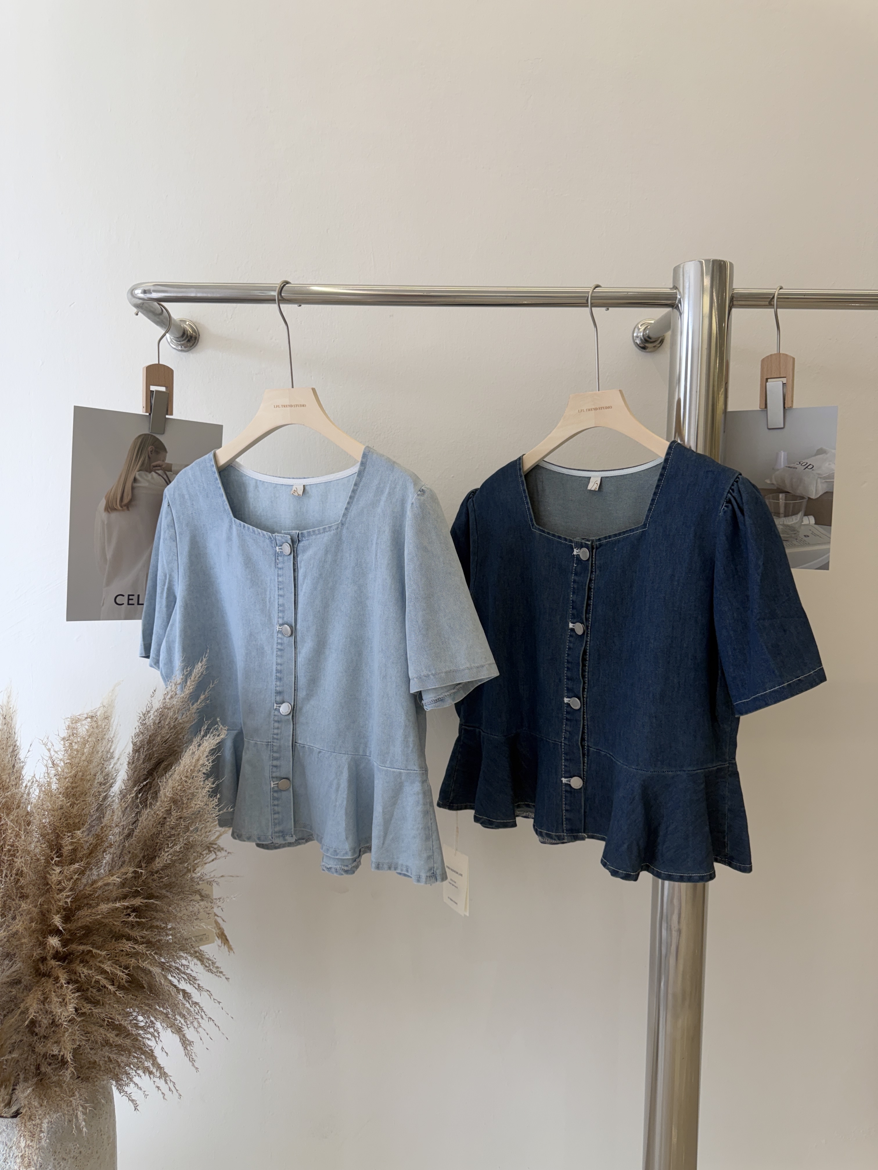 6514 气质荷叶边牛仔上衣